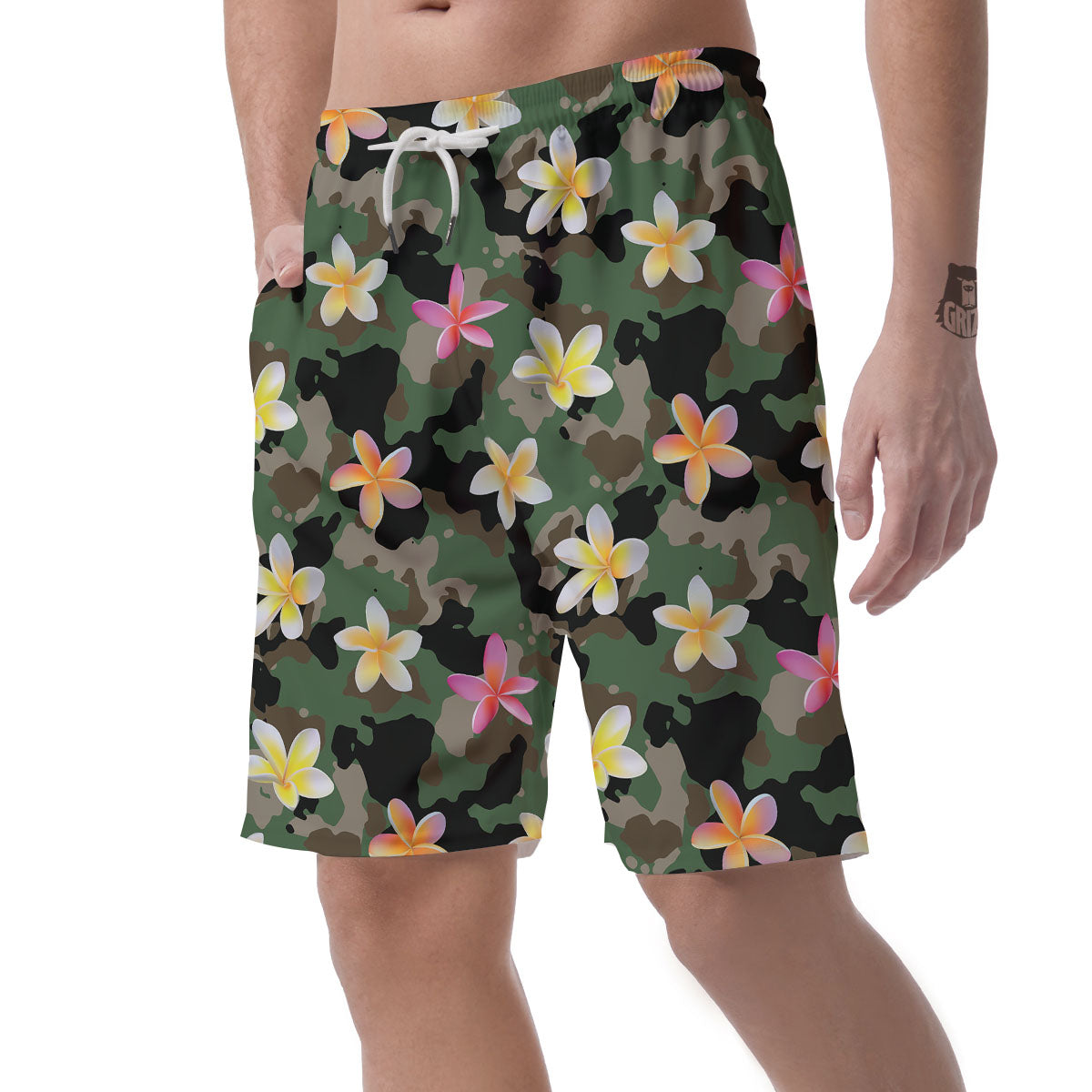 Camo Flower Military Green Print Pattern Men's Shorts-grizzshop