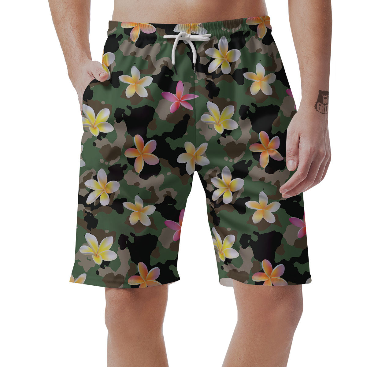 Camo Flower Military Green Print Pattern Men's Shorts-grizzshop