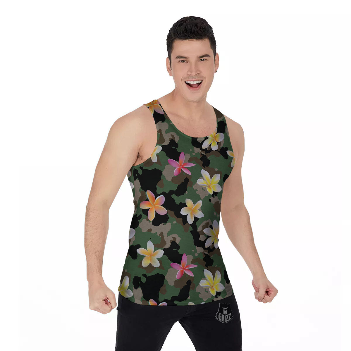 Camo Flower Military Green Print Pattern Men's Tank Top-grizzshop