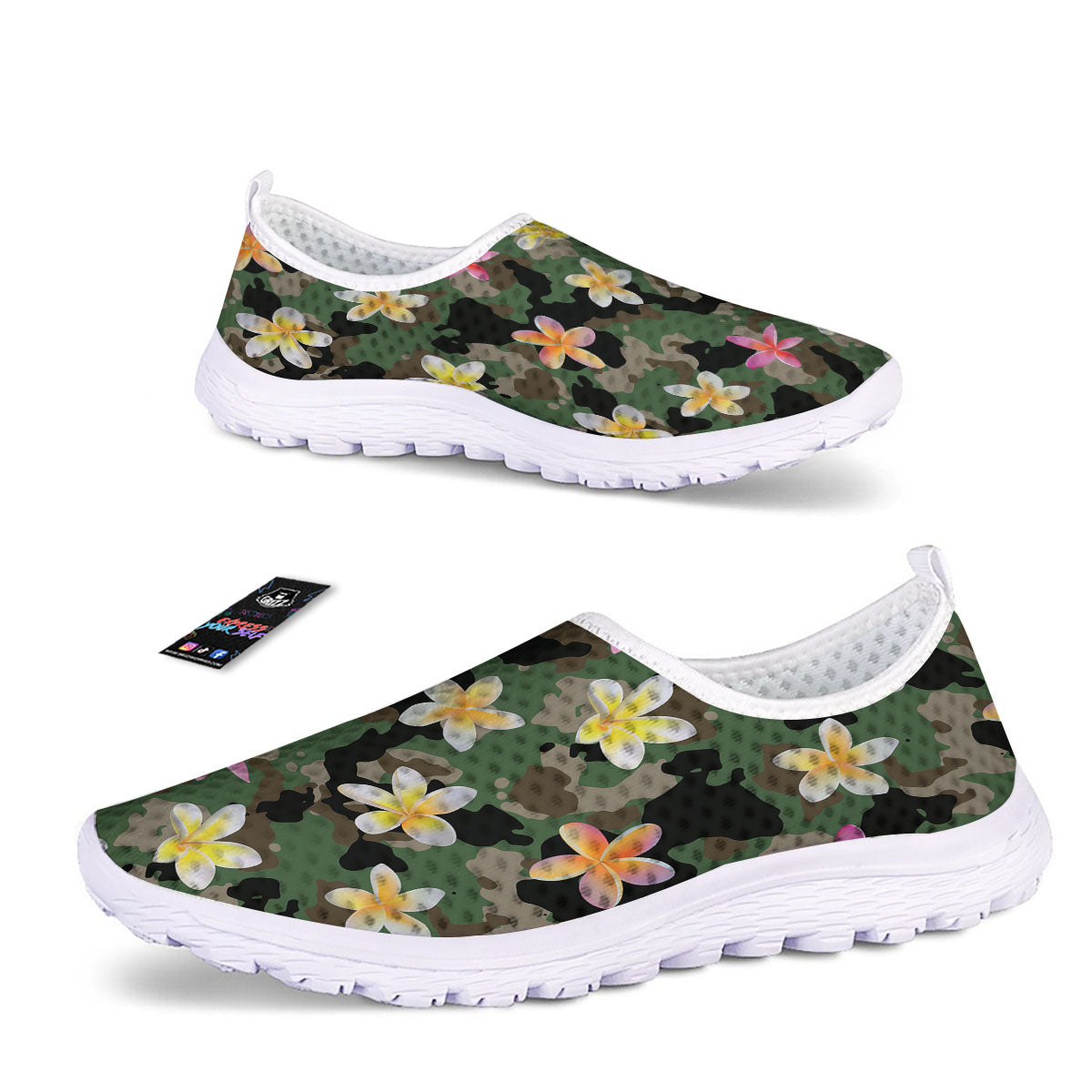 Camo Flower Military Green Print Pattern Nurse Shoes-grizzshop