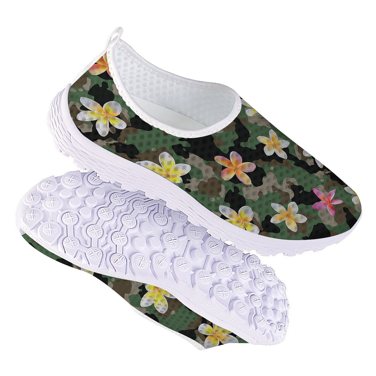 Camo Flower Military Green Print Pattern Nurse Shoes-grizzshop