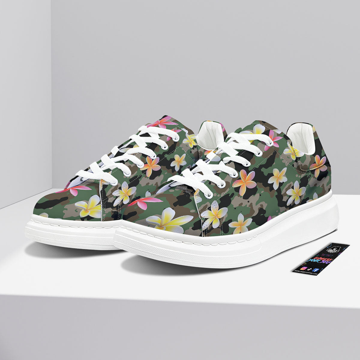 Camo Flower Military Green Print Pattern Platform Shoes-grizzshop