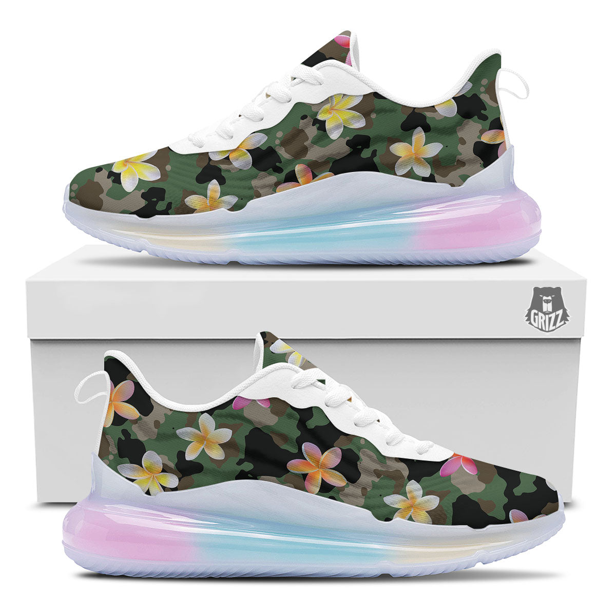 Camo Flower Military Green Print Pattern Running Sneakers-grizzshop