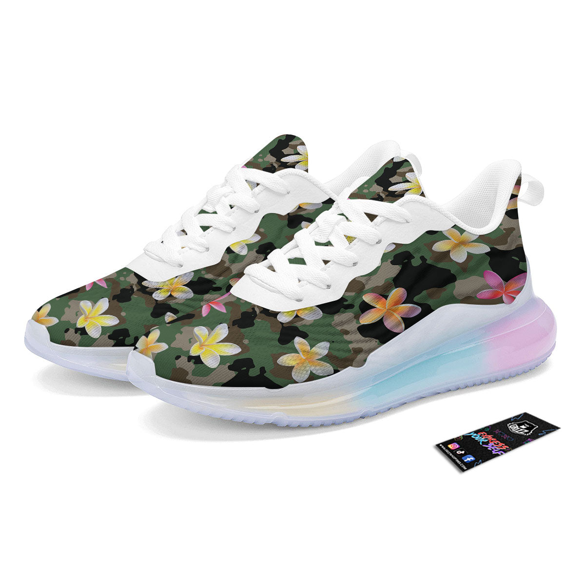 Camo Flower Military Green Print Pattern Running Sneakers-grizzshop