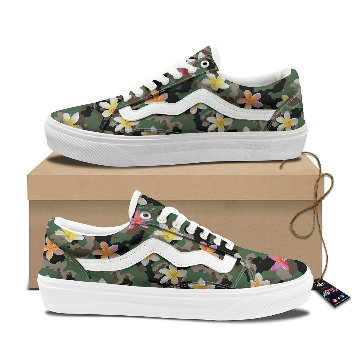 Camo Flower Military Green Print Pattern Skate Shoes-grizzshop