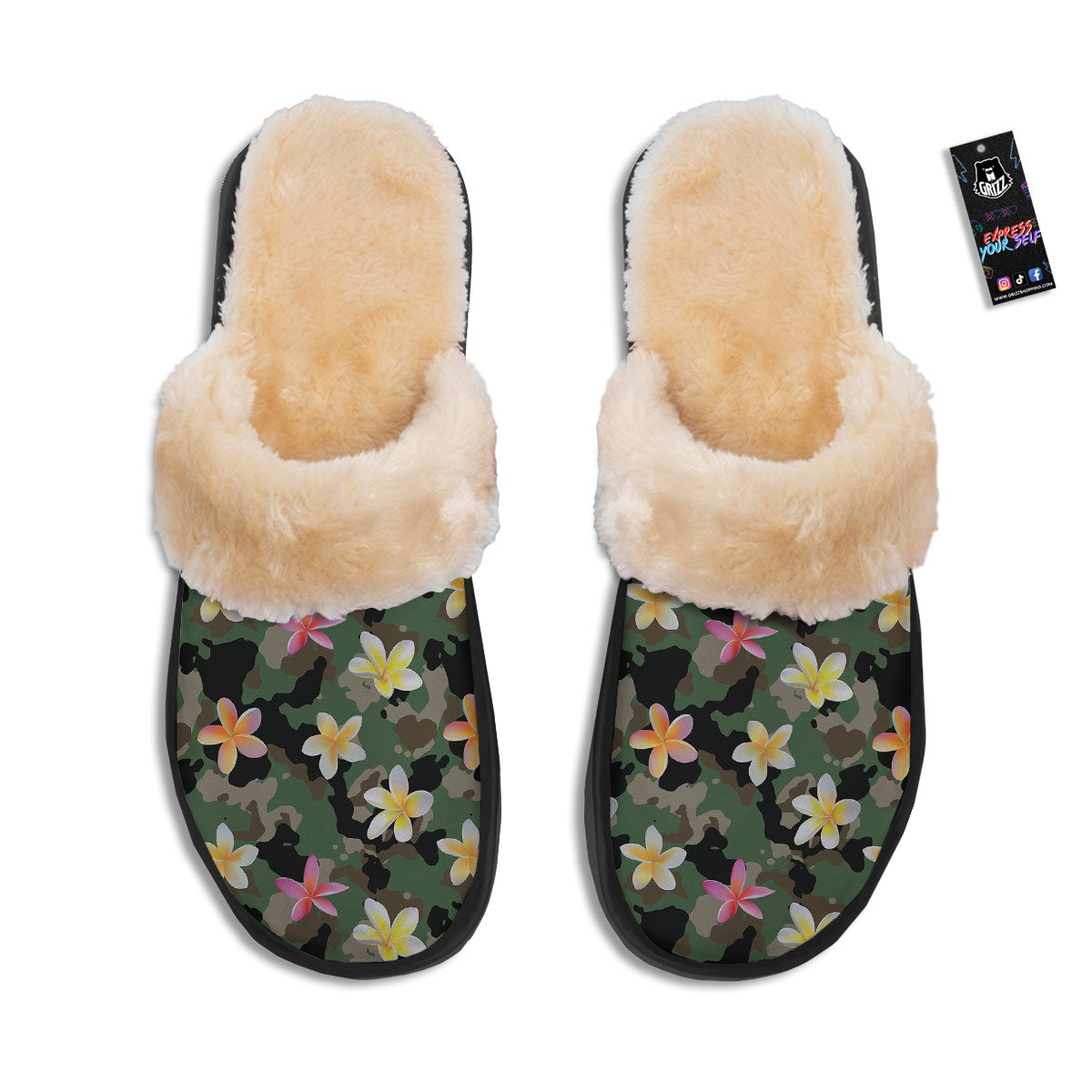 Camo Flower Military Green Print Pattern Slippers-grizzshop