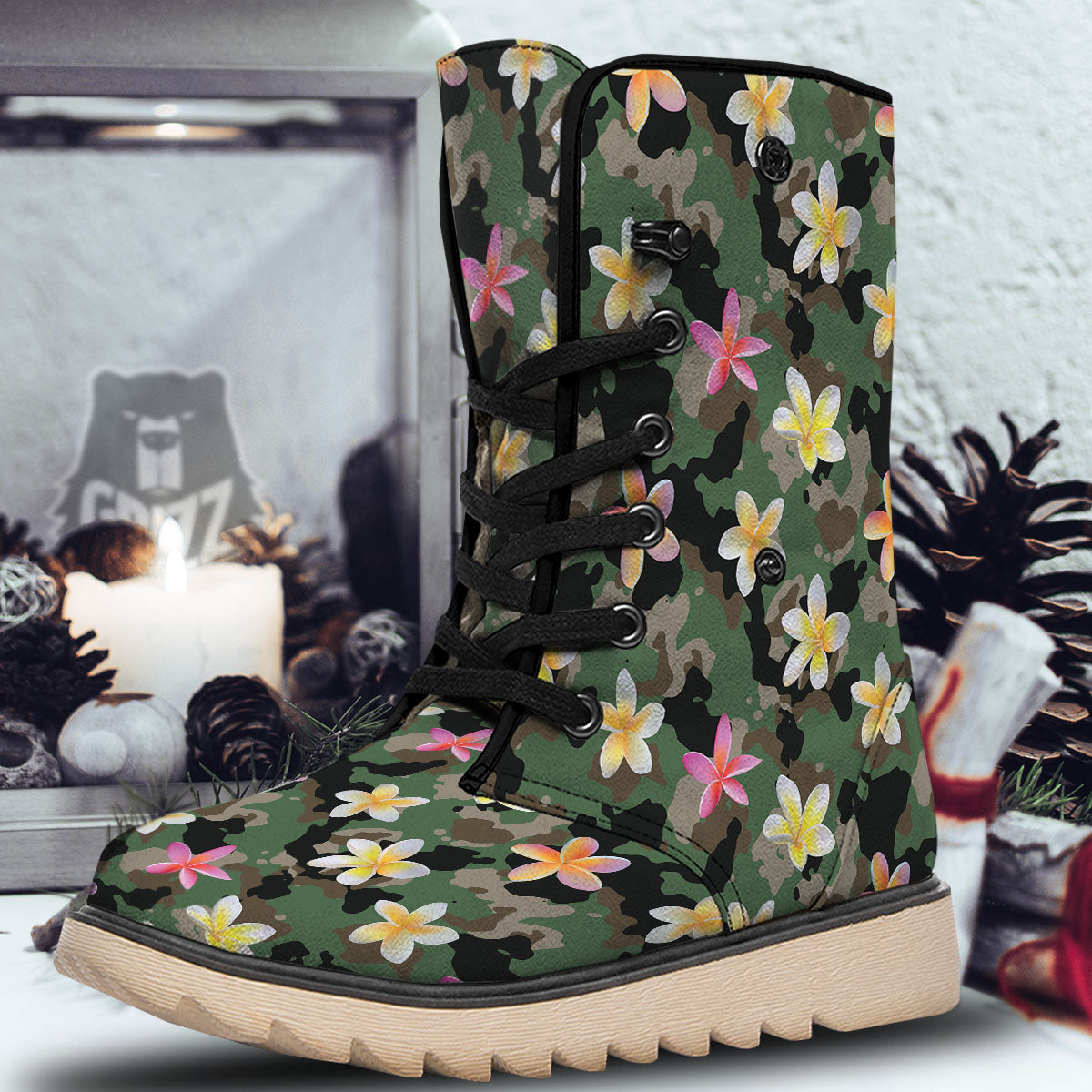 Camo Flower Military Green Print Pattern Snow Boots-grizzshop