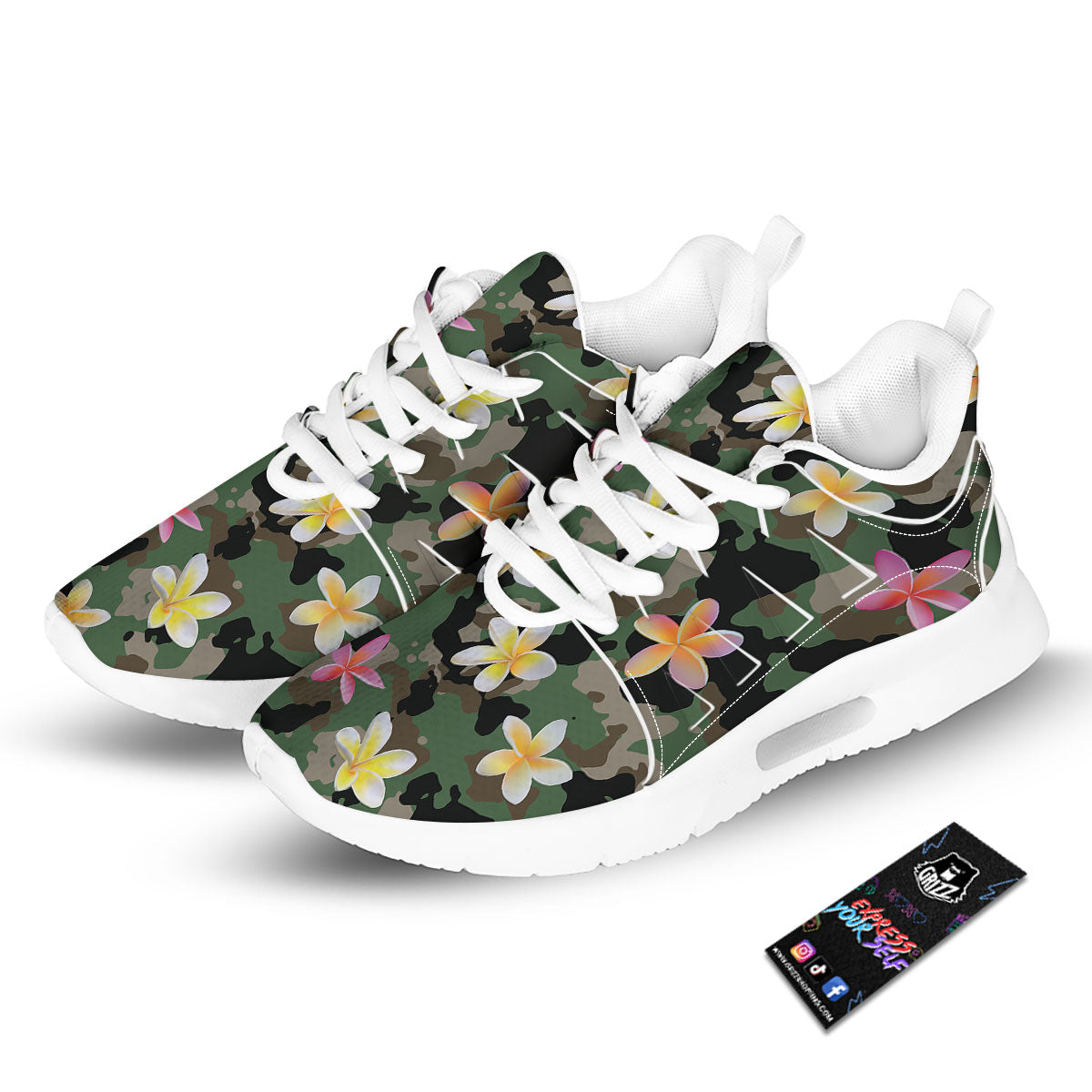 Camo Flower Military Green Print Pattern Tennis Shoes-grizzshop