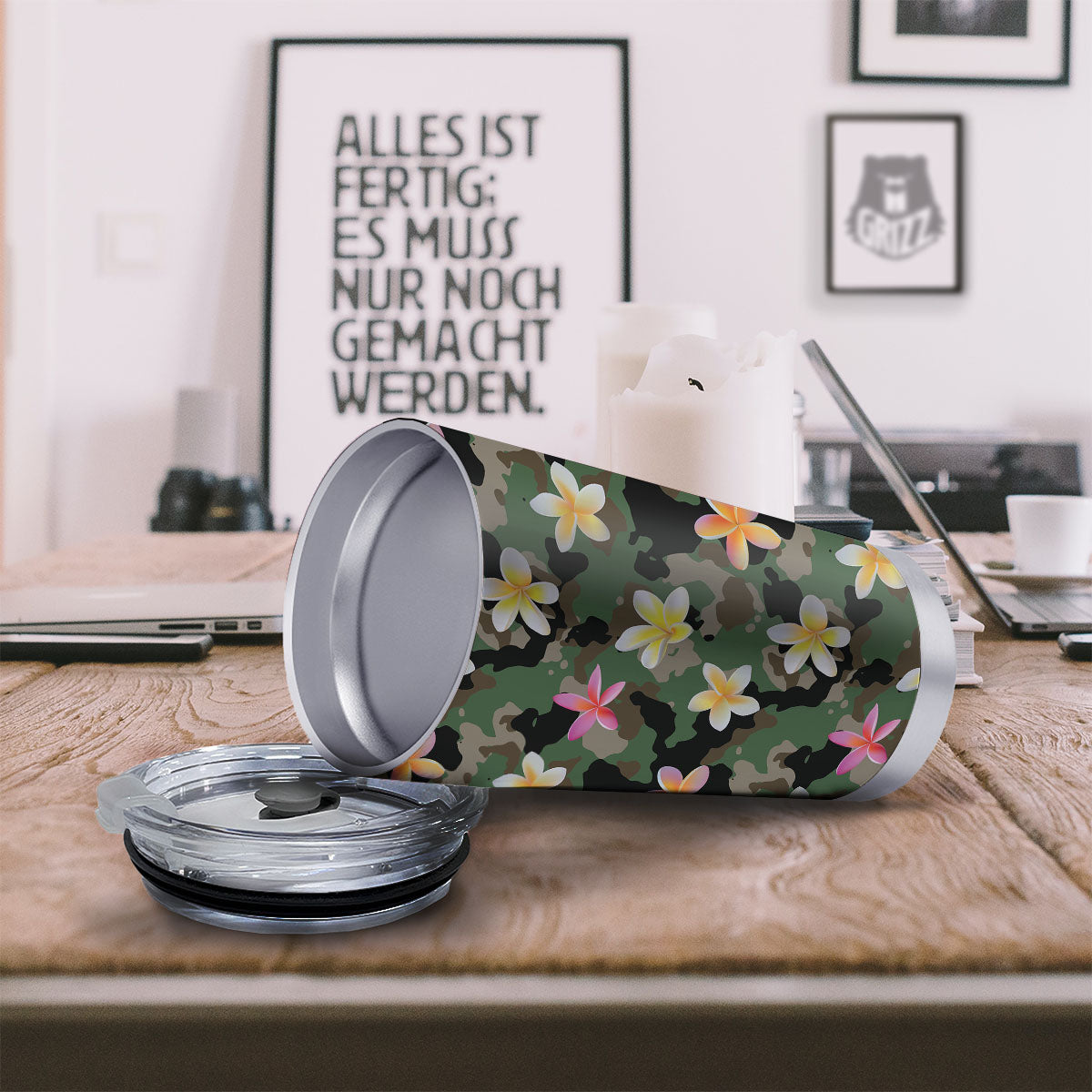 Camo Flower Military Green Print Pattern Tumbler-grizzshop