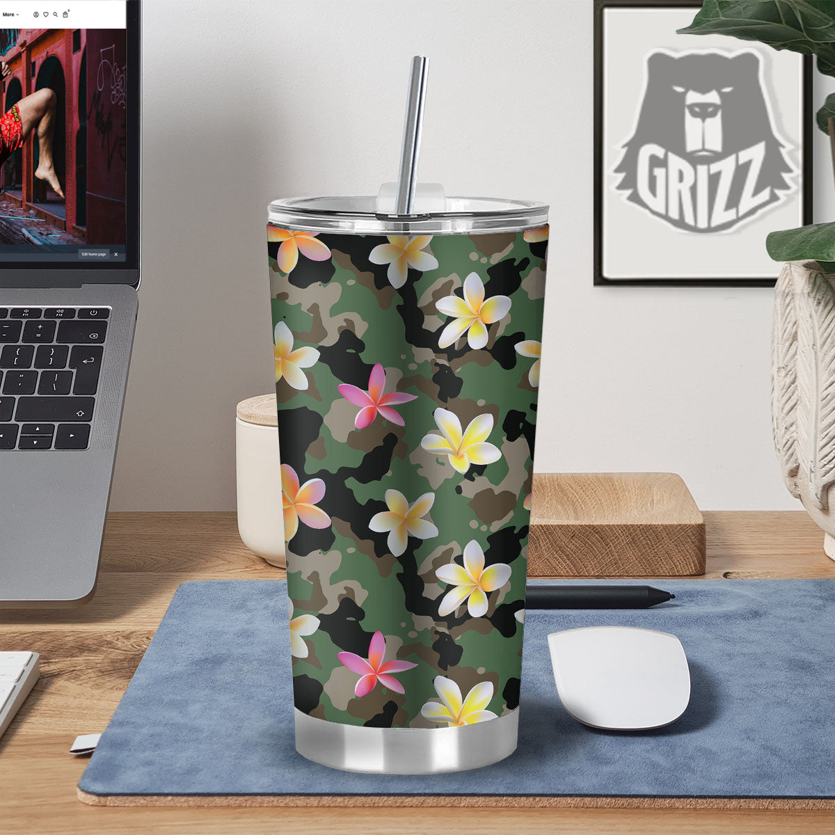 Camo Flower Military Green Print Pattern Tumbler-grizzshop