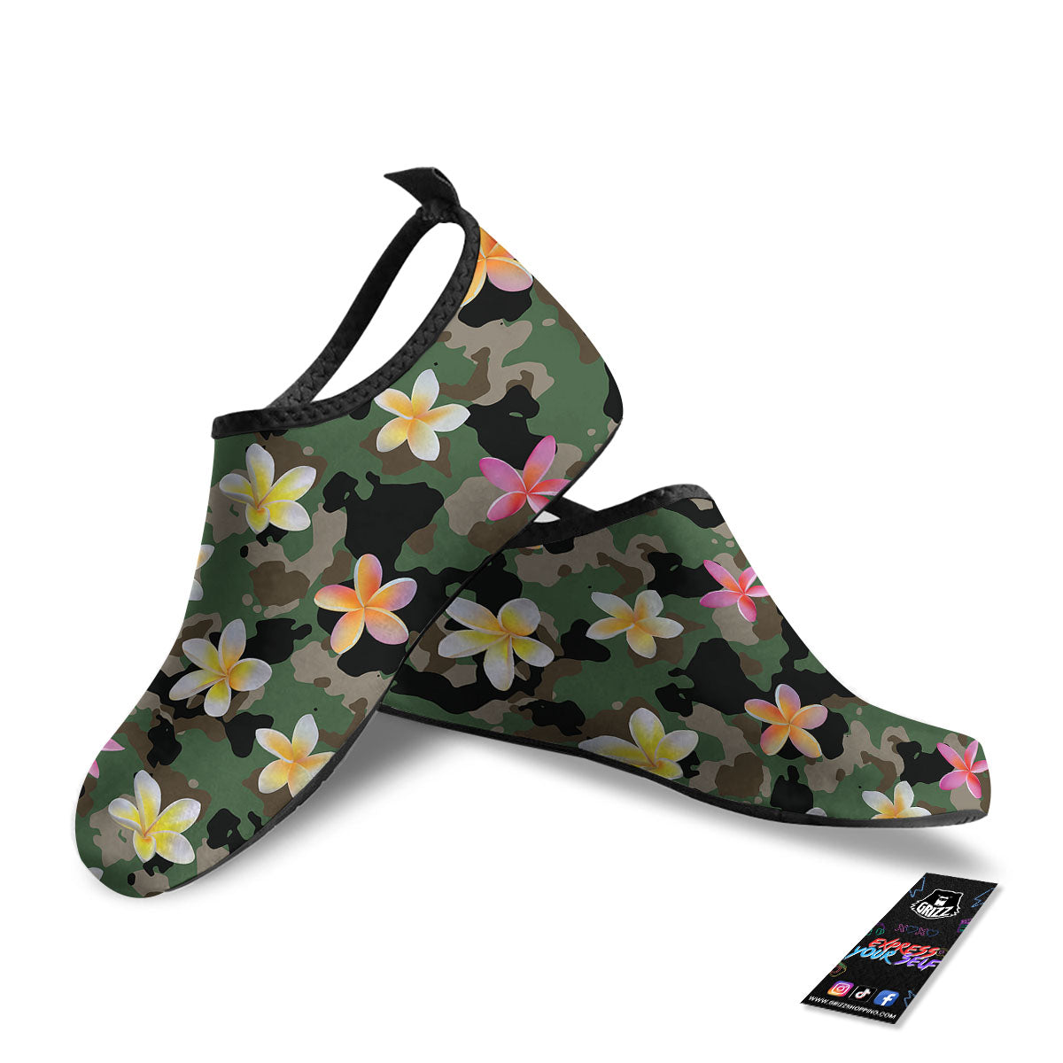 Camo Flower Military Green Print Pattern Water Shoes-grizzshop