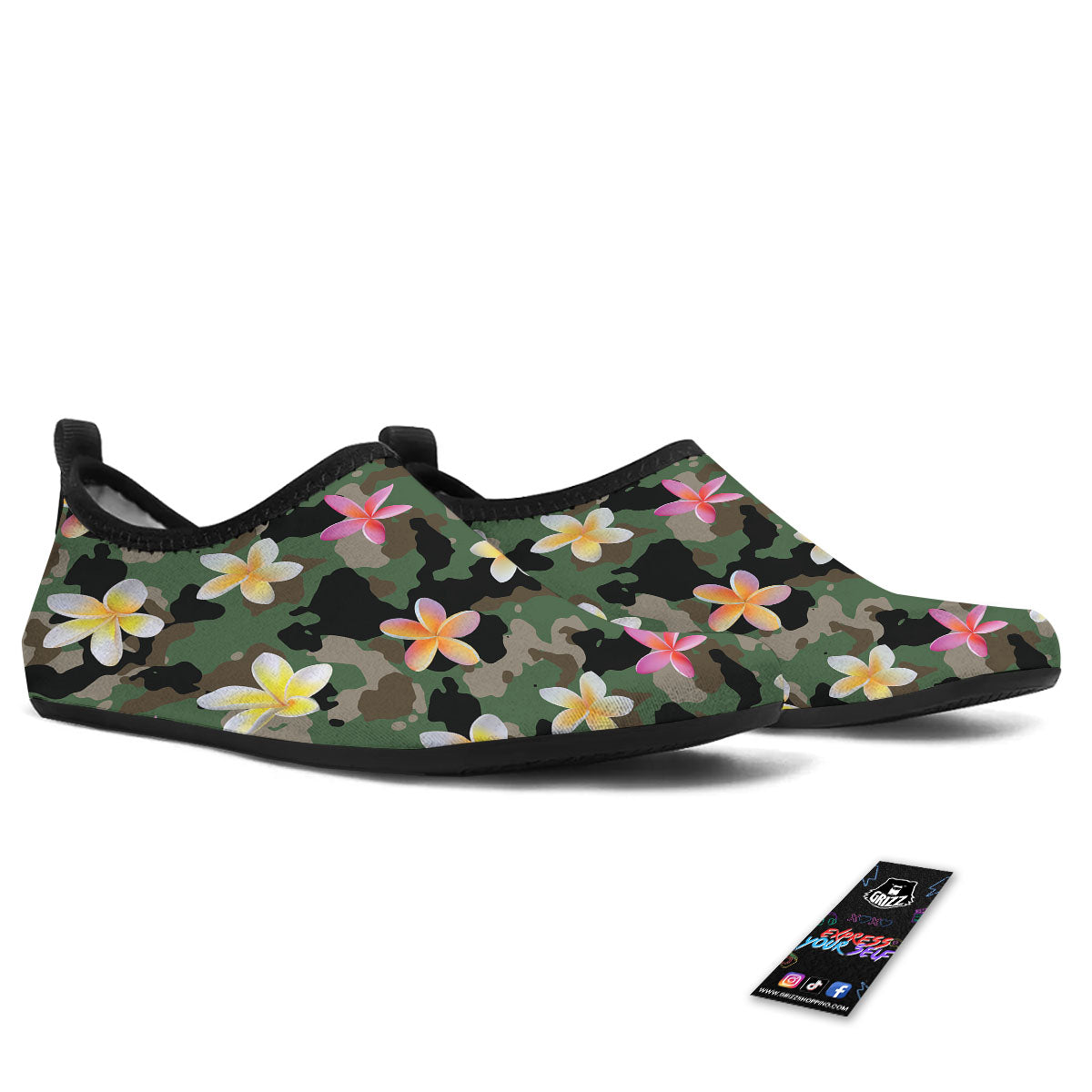 Camo Flower Military Green Print Pattern Water Shoes-grizzshop