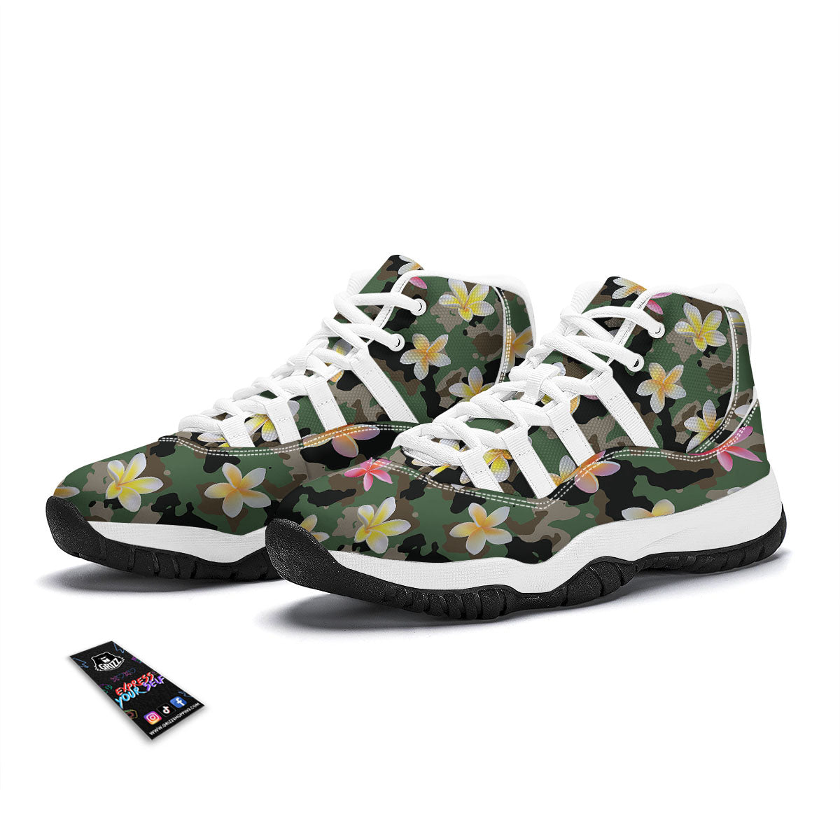 Camo Flower Military Green Print Pattern White Bball Shoes-grizzshop