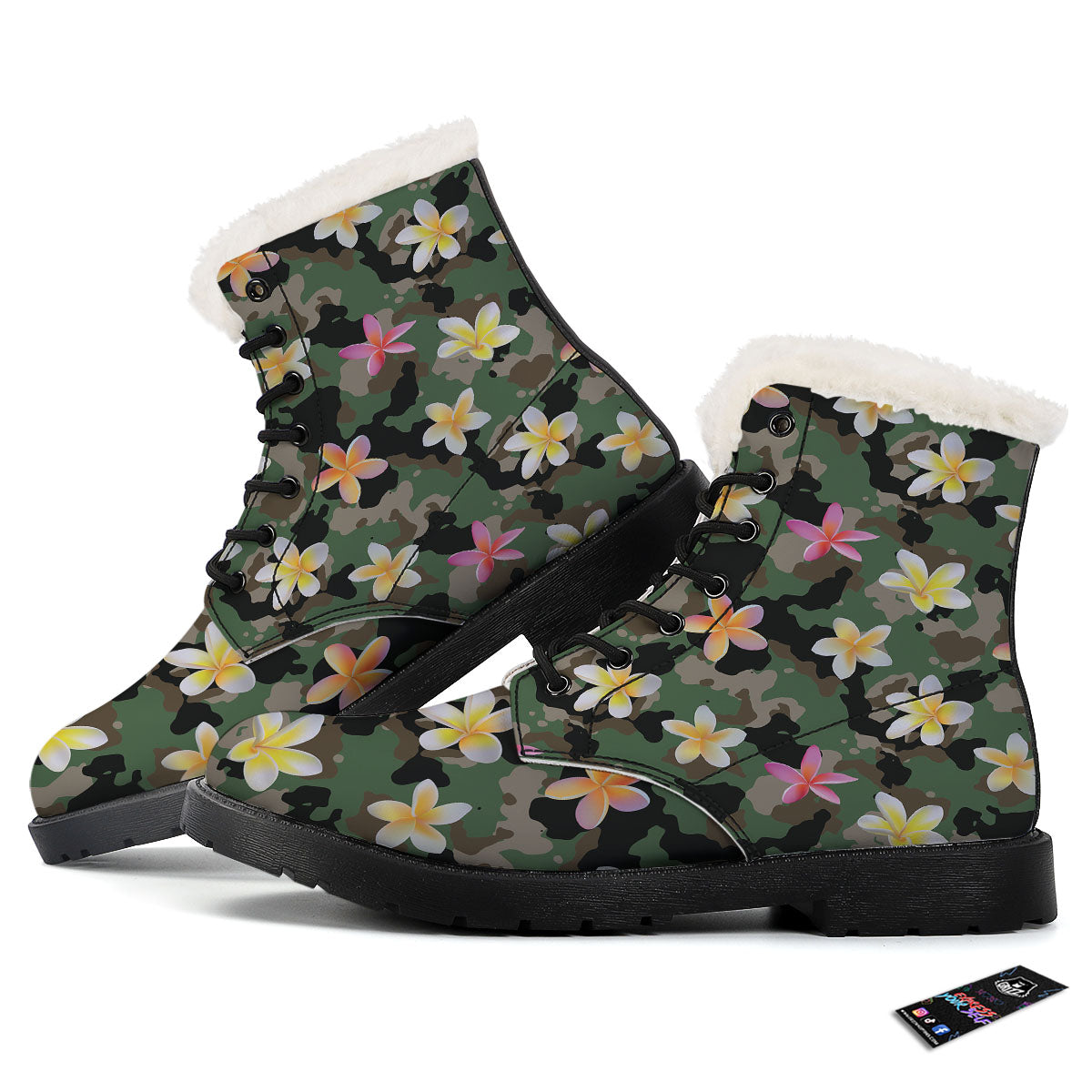 Camo Flower Military Green Print Pattern Winter Boots-grizzshop
