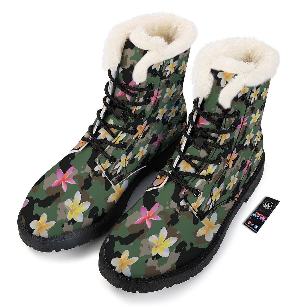 Camo Flower Military Green Print Pattern Winter Boots-grizzshop
