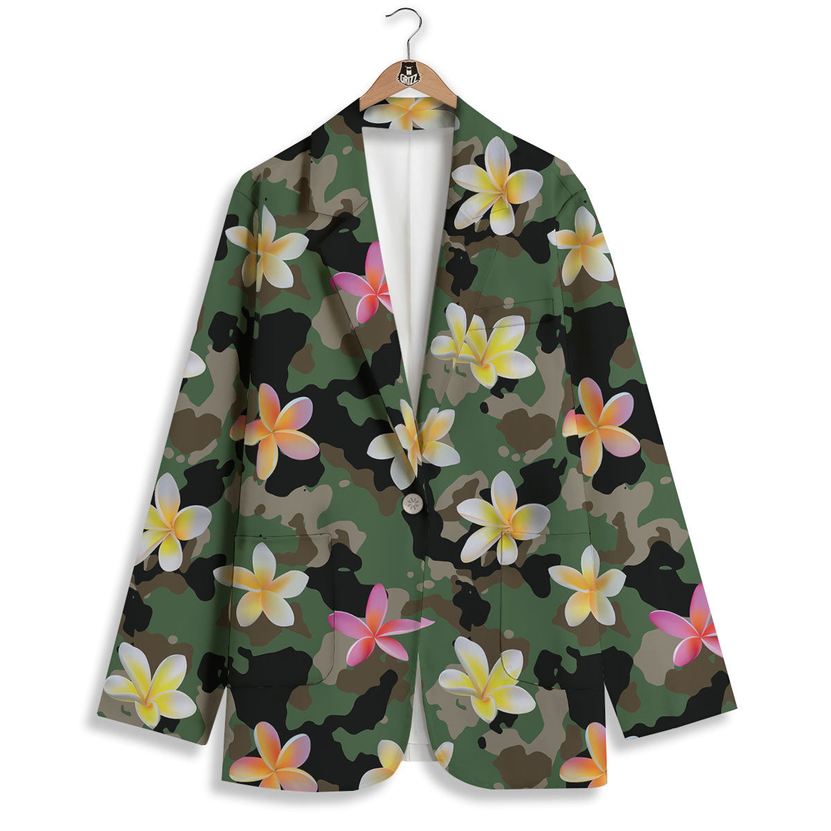 Camo Flower Military Green Print Pattern Women's Blazer-grizzshop