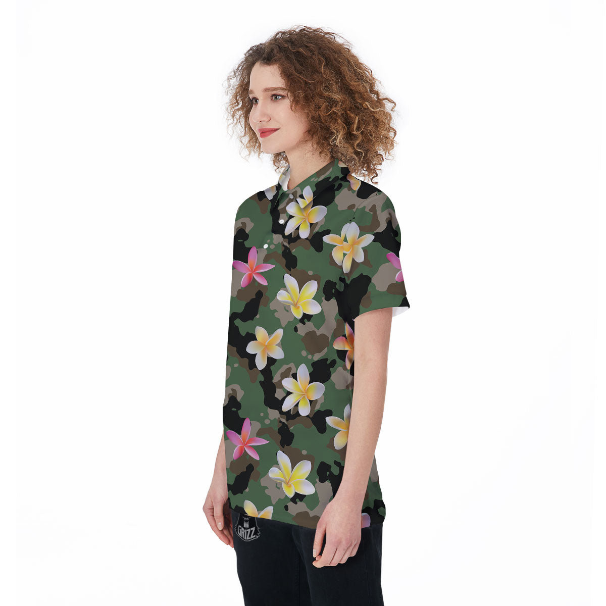 Camo Flower Military Green Print Pattern Women's Golf Shirts-grizzshop