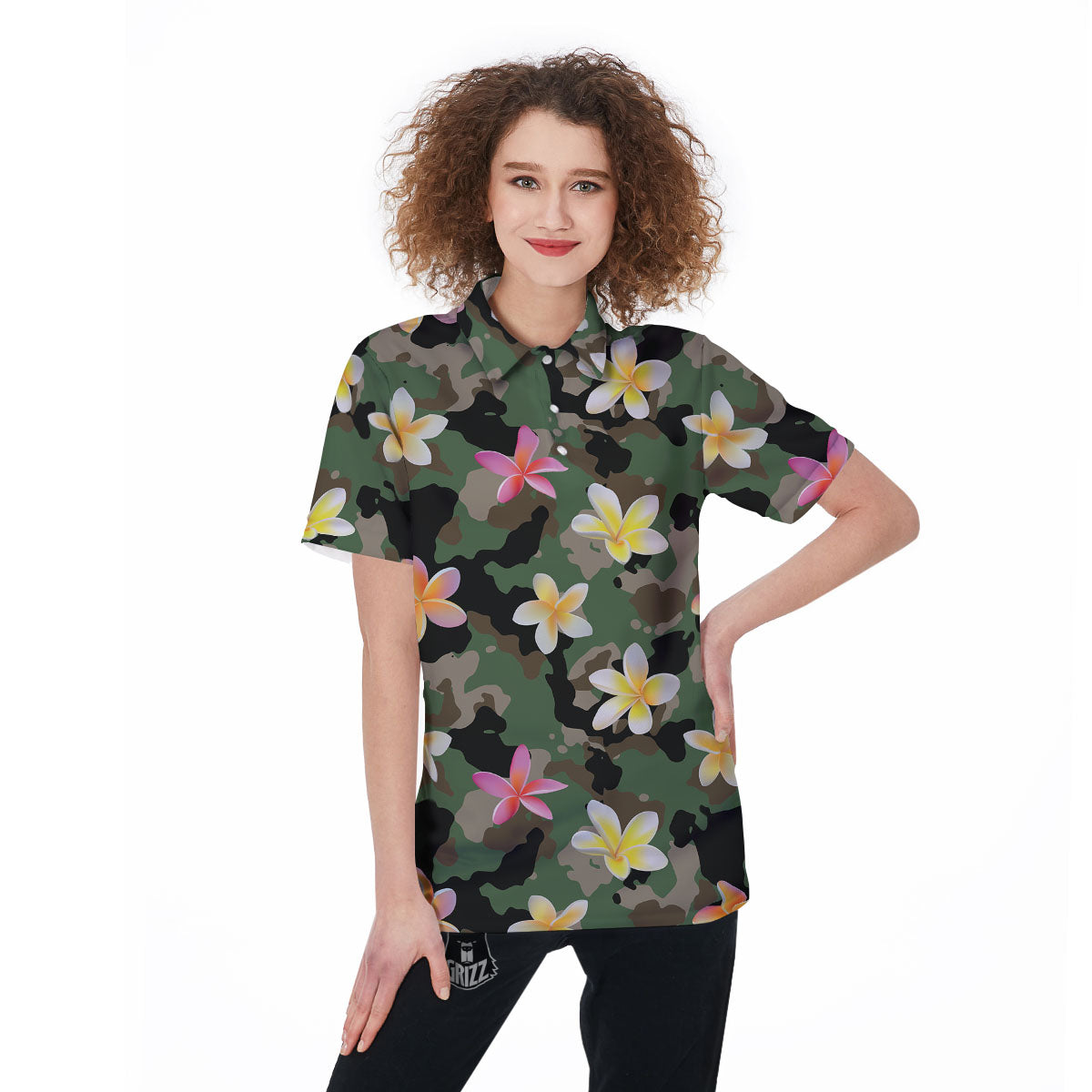 Camo Flower Military Green Print Pattern Women's Golf Shirts-grizzshop