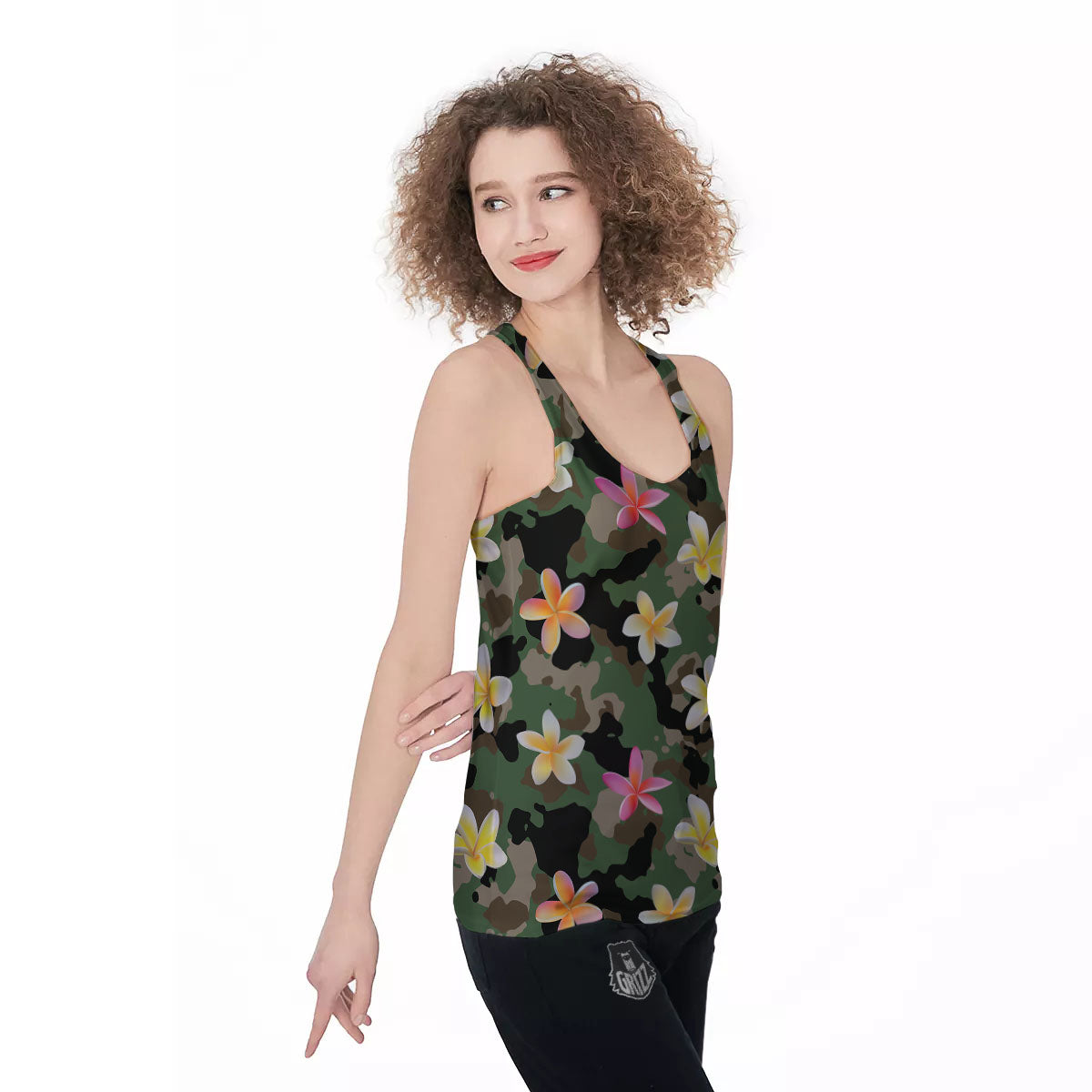 Camo Flower Military Green Print Pattern Women's Racerback Tank Top-grizzshop