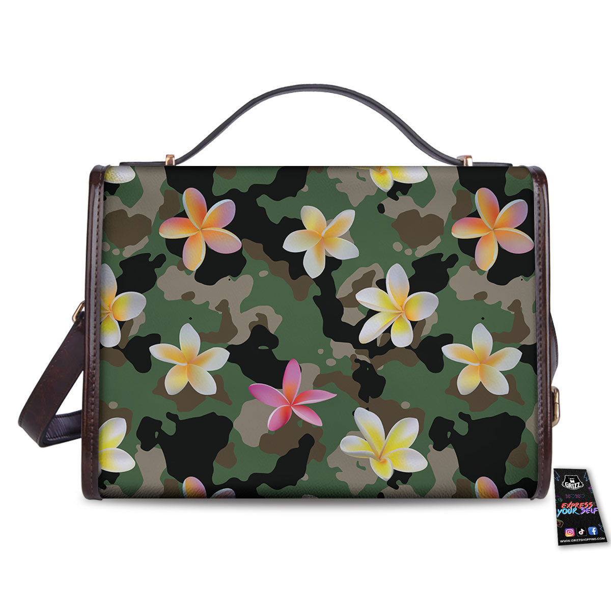 Camo Flower Military Green Print Pattern Women's Satchel Bag-grizzshop