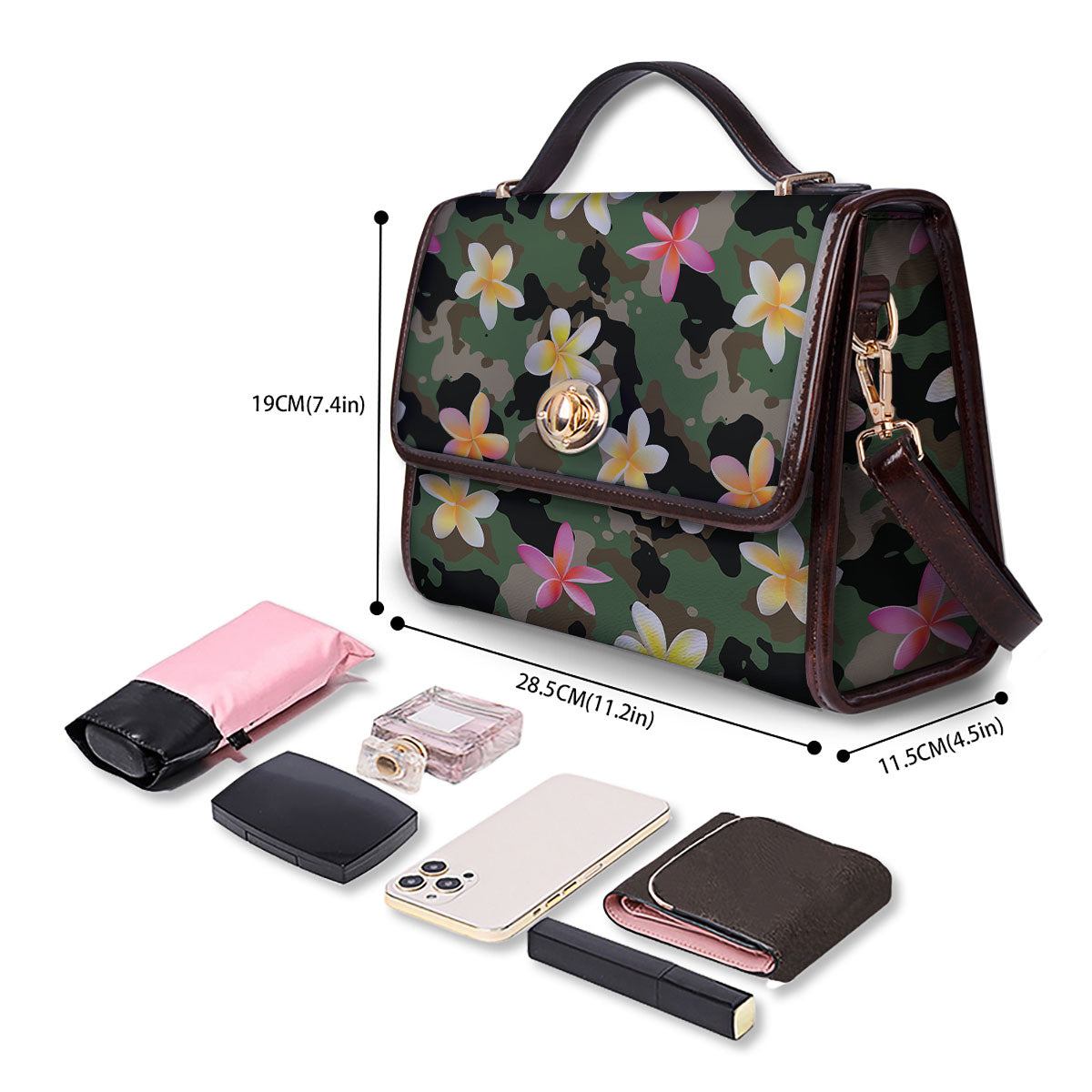 Camo Flower Military Green Print Pattern Women's Satchel Bag-grizzshop