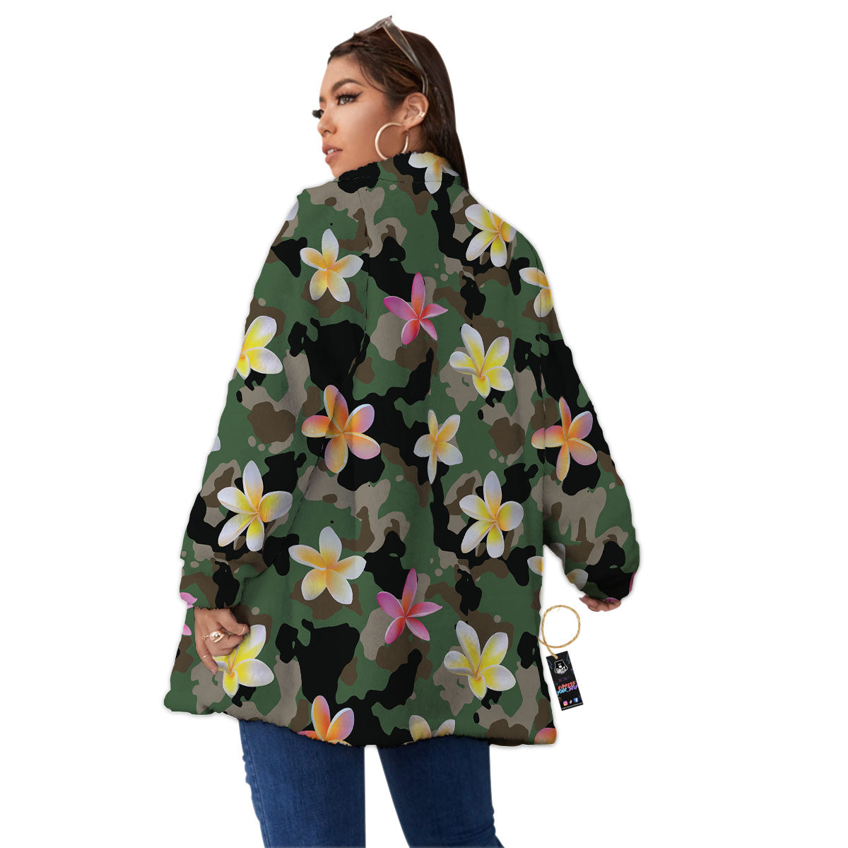 Camo Flower Military Green Print Pattern Women's Sherpa Jacket-grizzshop