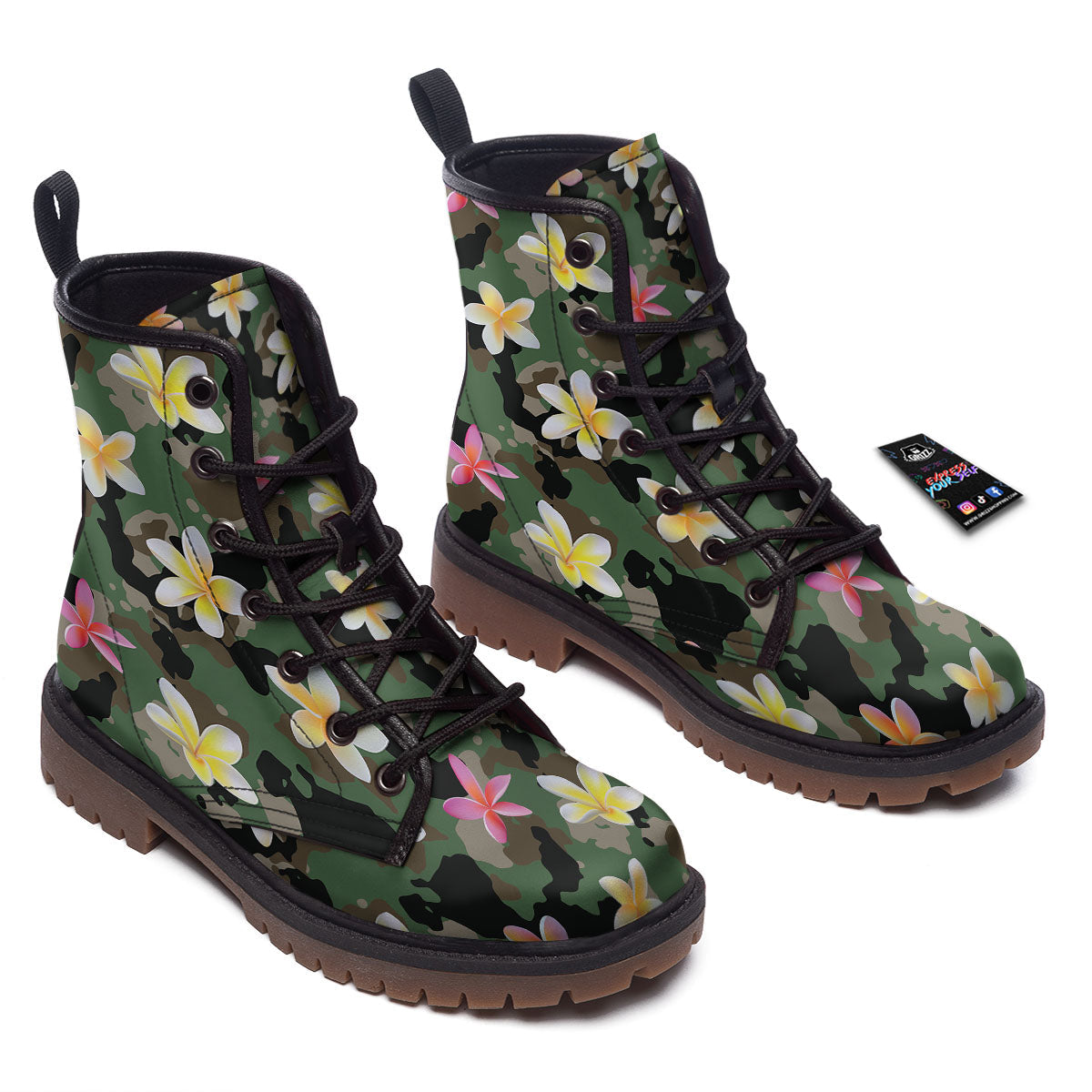 Camo Flower Military Green Print Pattern Work Boots-grizzshop