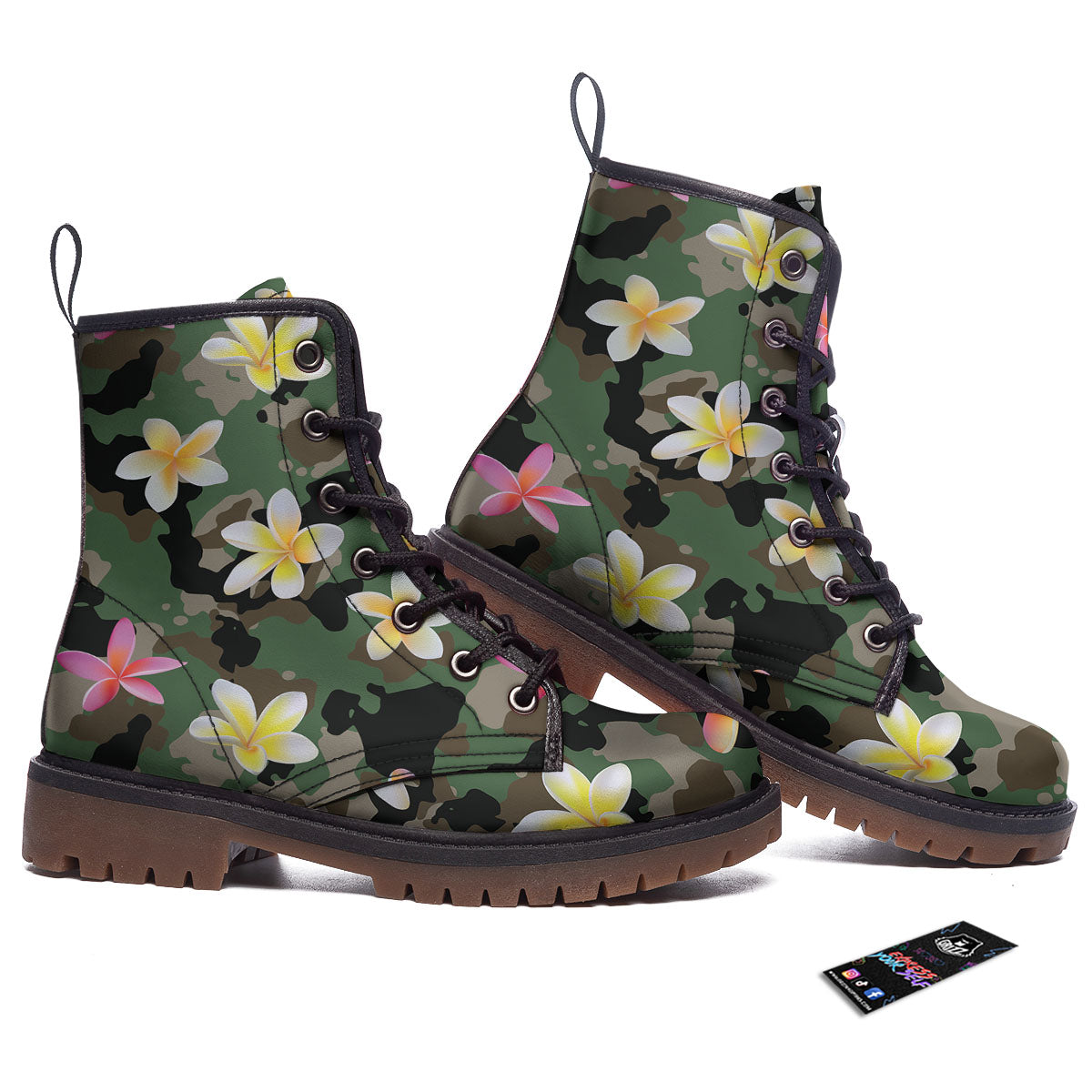 Camo Flower Military Green Print Pattern Work Boots-grizzshop