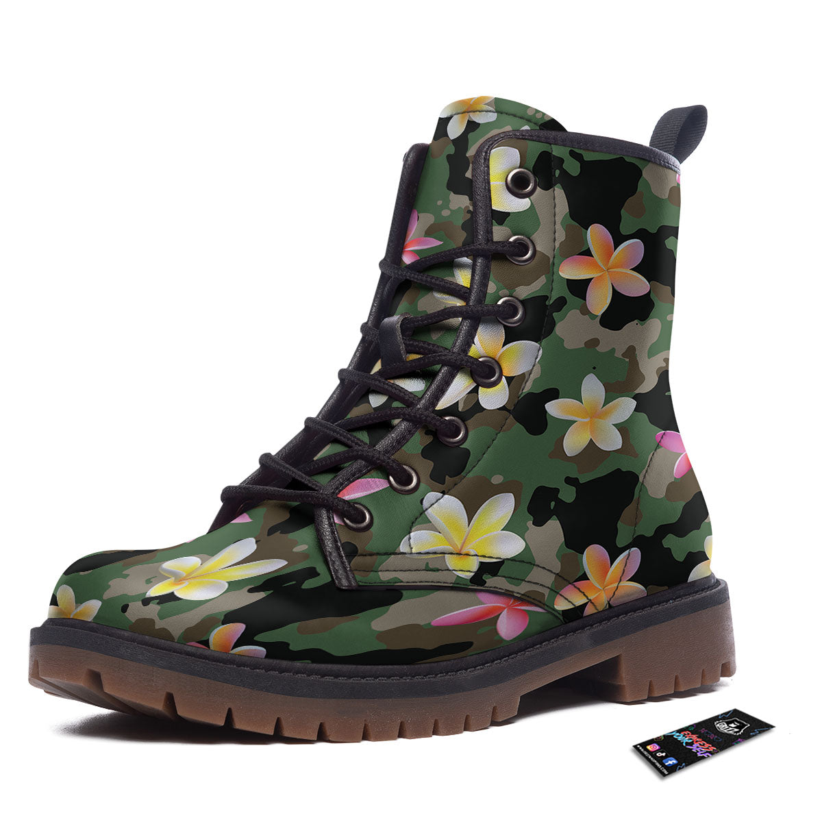 Camo Flower Military Green Print Pattern Work Boots-grizzshop