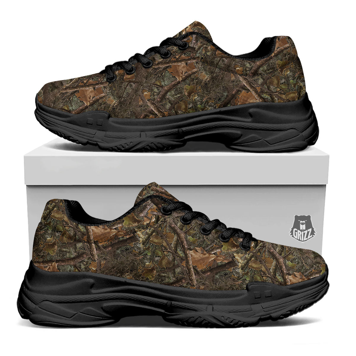 Camo Hunting Print Pattern Black Chunky Shoes-grizzshop