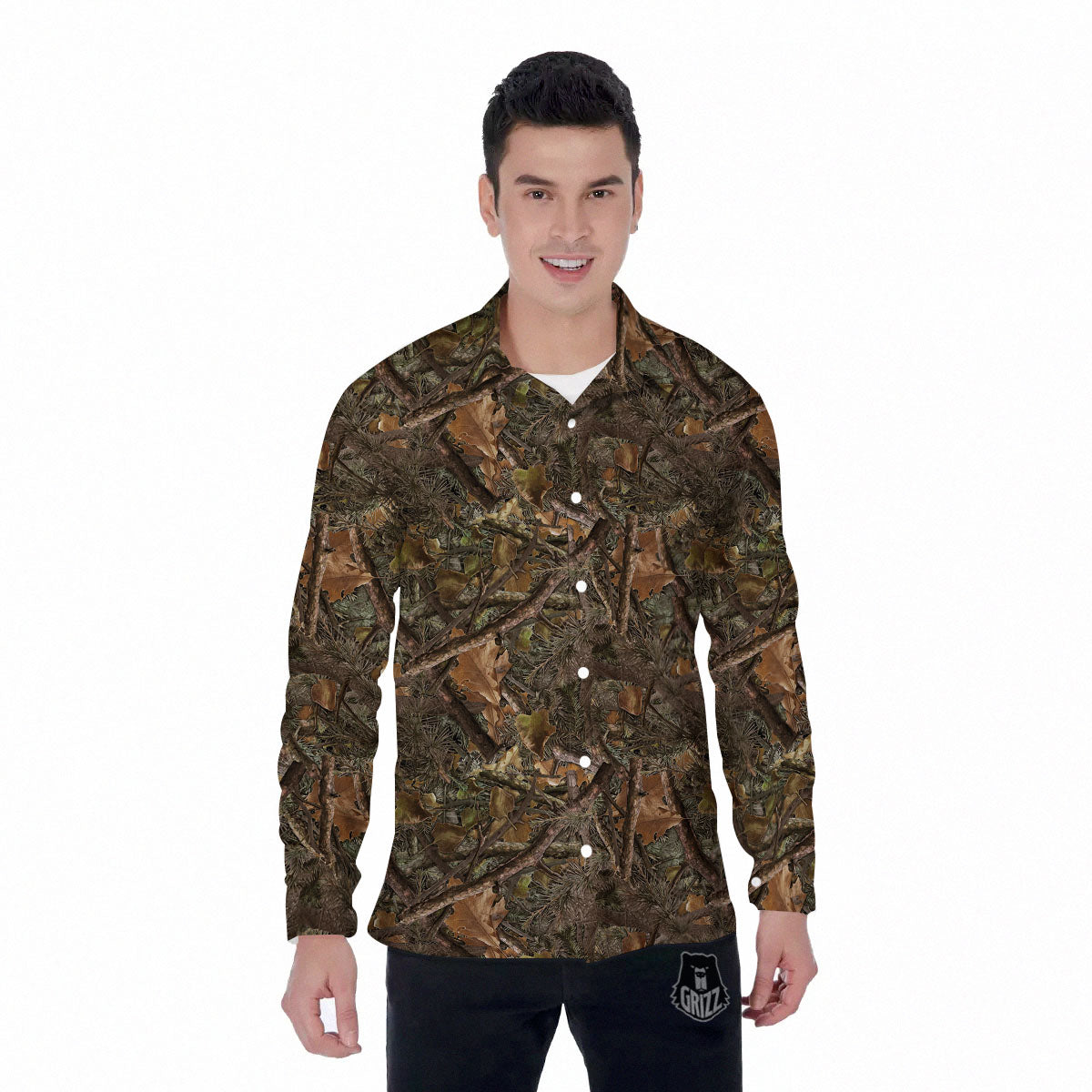 Camo Hunting Print Pattern Men's Long Sleeve Shirts-grizzshop