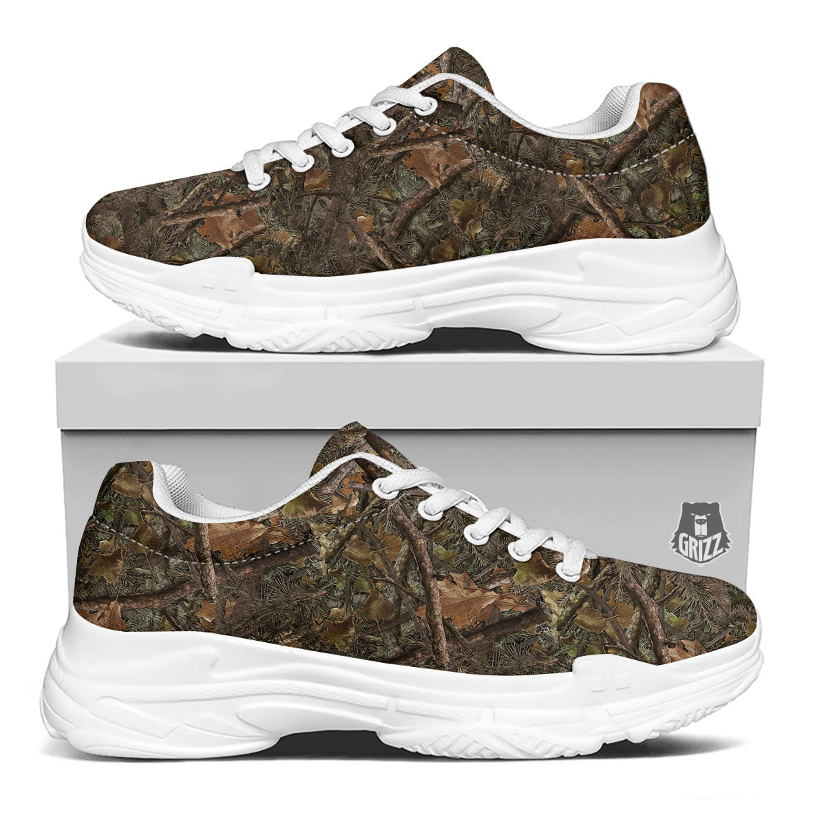 Camo Hunting Print Pattern White Chunky Shoes-grizzshop