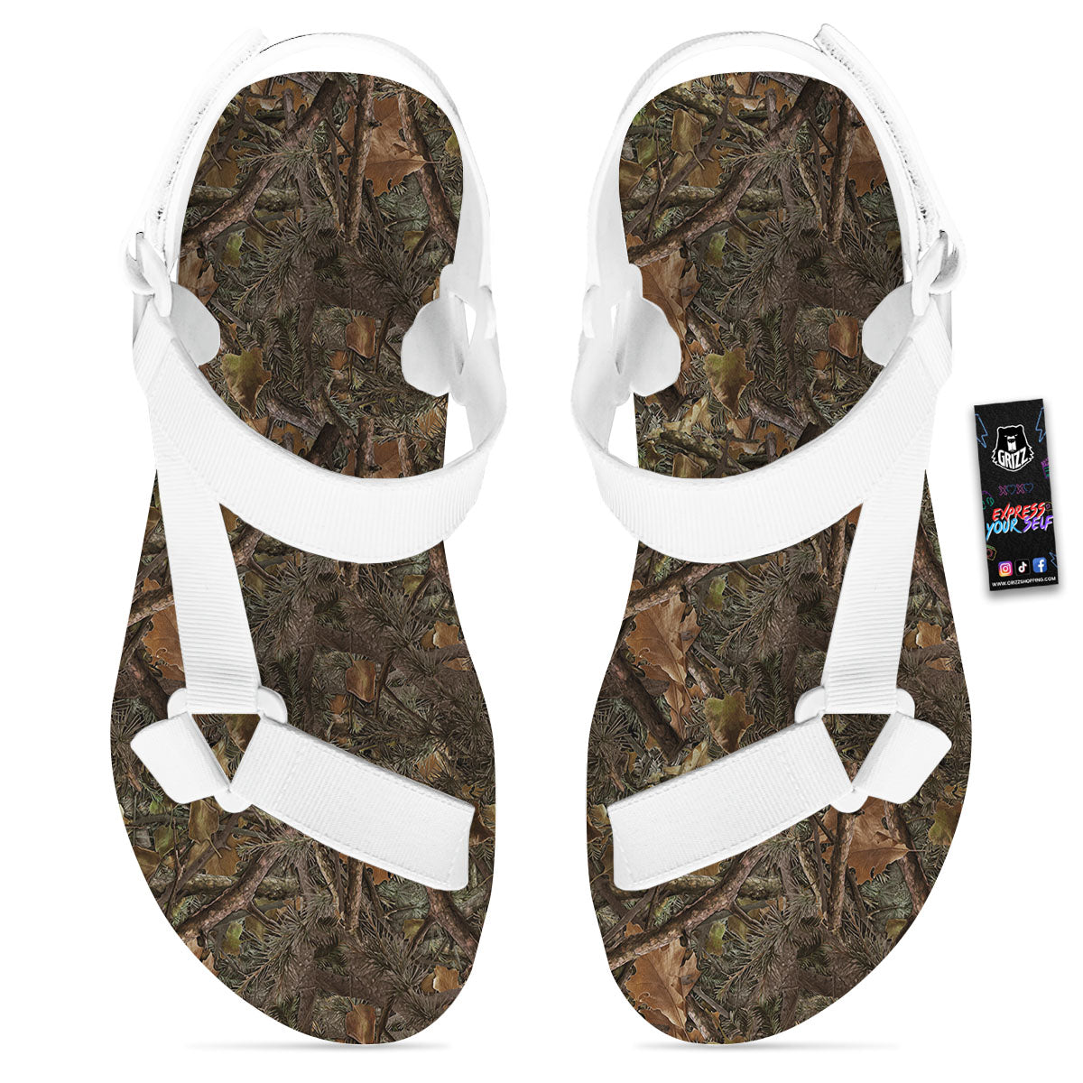 Camo Hunting Print Pattern White Open Toe Sandals-grizzshop