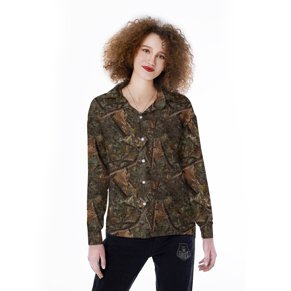 Camo Hunting Print Pattern Women's Long Sleeve Shirts-grizzshop