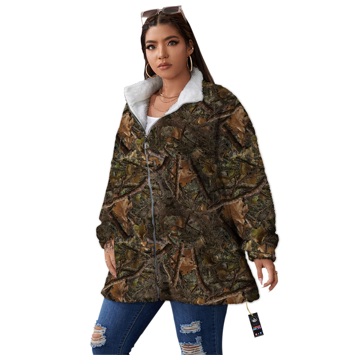 Camo Hunting Print Pattern Women's Sherpa Jacket-grizzshop