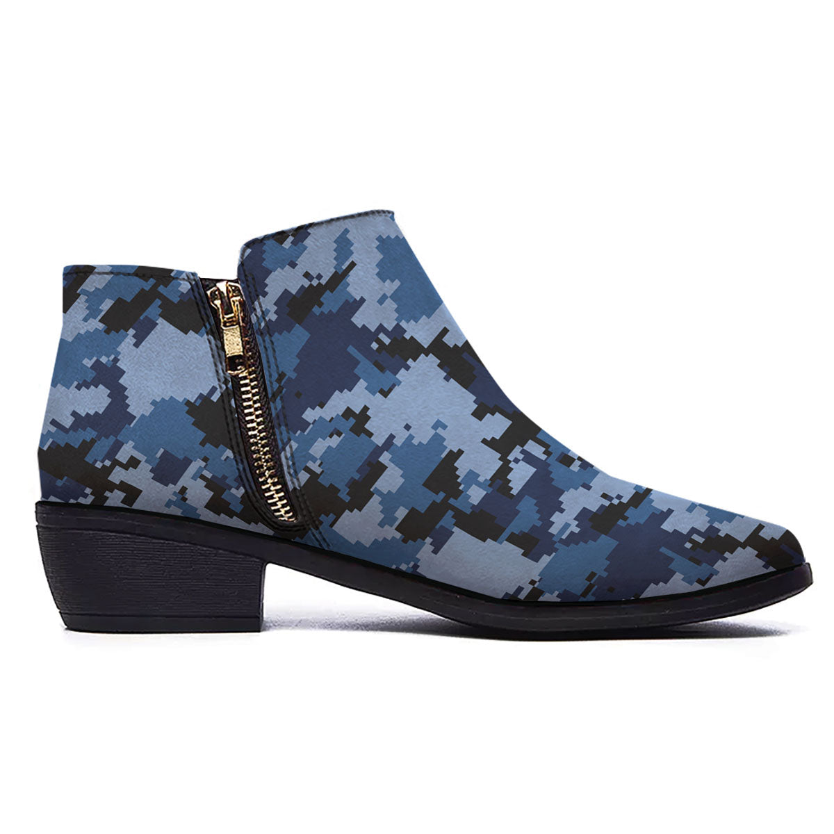 Camo Navy Digital Print Pattern Ankle Boots-grizzshop