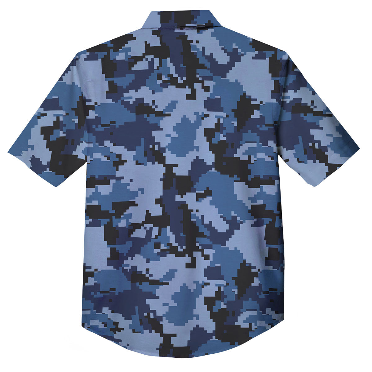 Camo Navy Digital Print Pattern Button Up Shirt-grizzshop