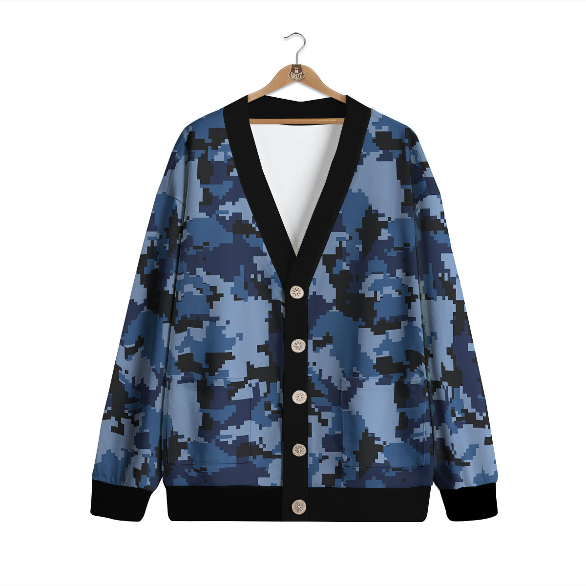 Camo Navy Digital Print Pattern Cardigan-grizzshop