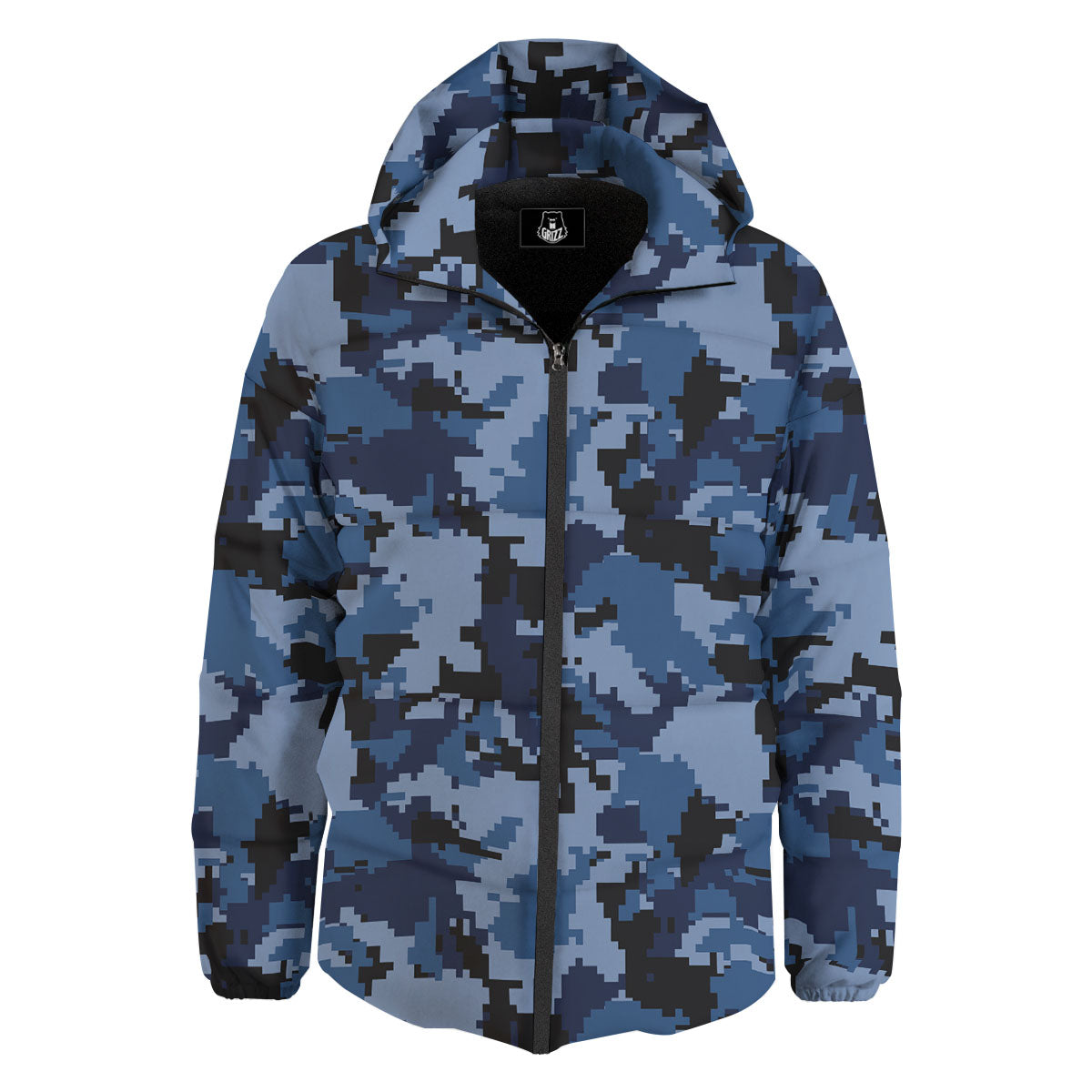 Camo Navy Digital Print Pattern Down Jacket-grizzshop