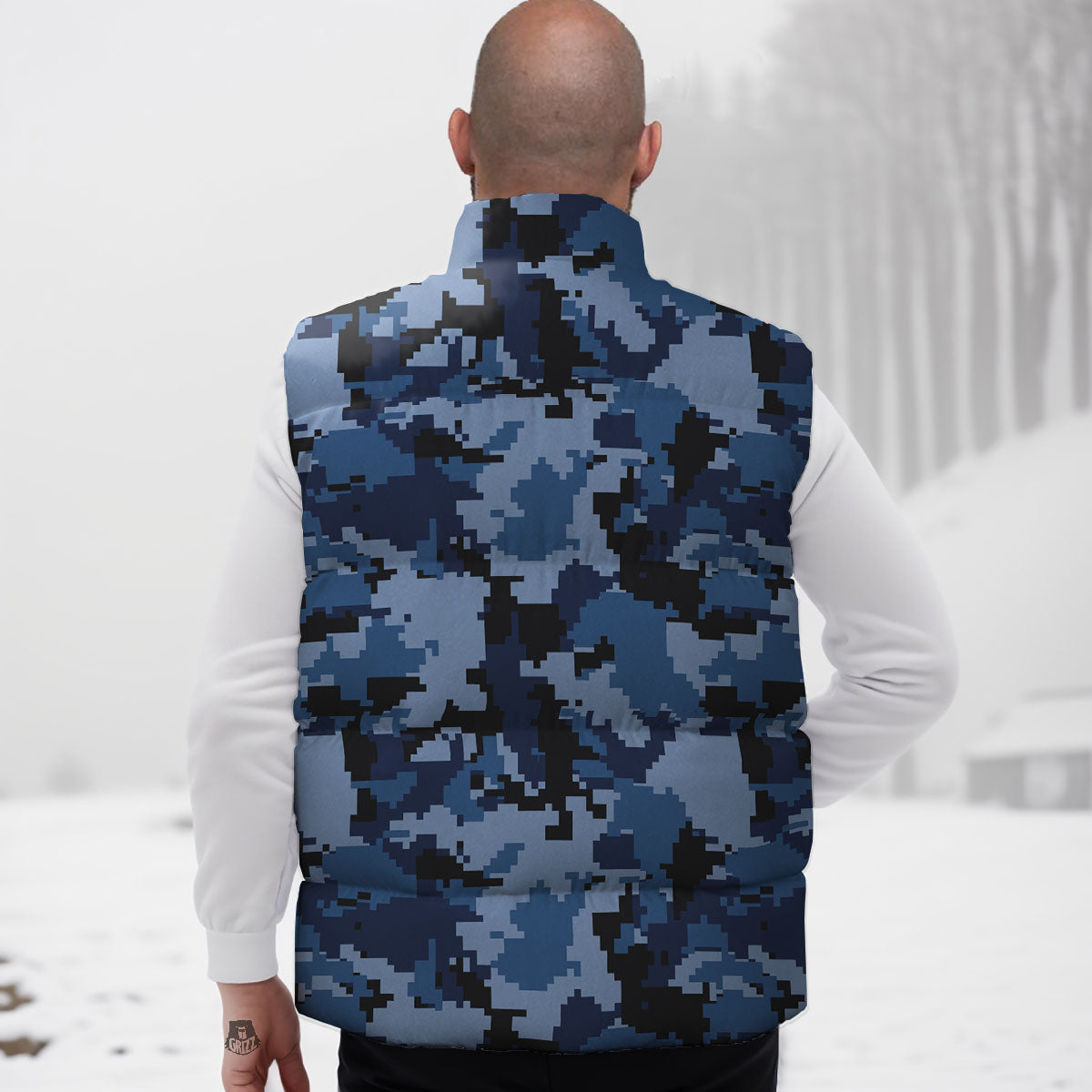 Camo Navy Digital Print Pattern Down Vest-grizzshop