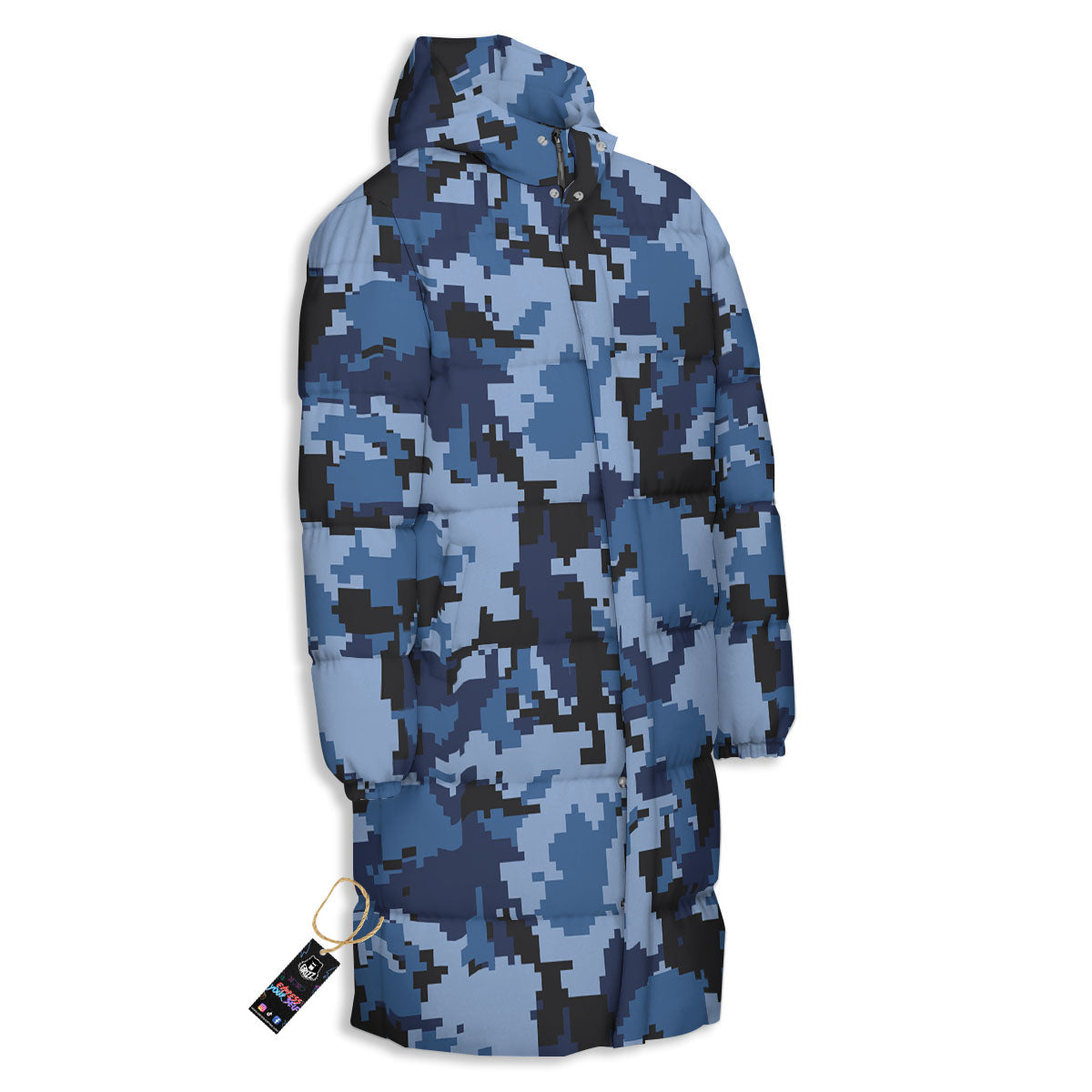 Camo Navy Digital Print Pattern Long Down Jacket-grizzshop