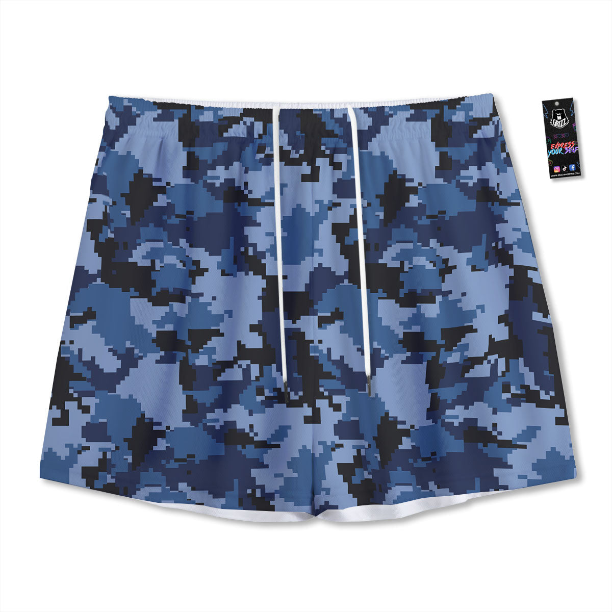 Camo Navy Digital Print Pattern Mesh Shorts-grizzshop