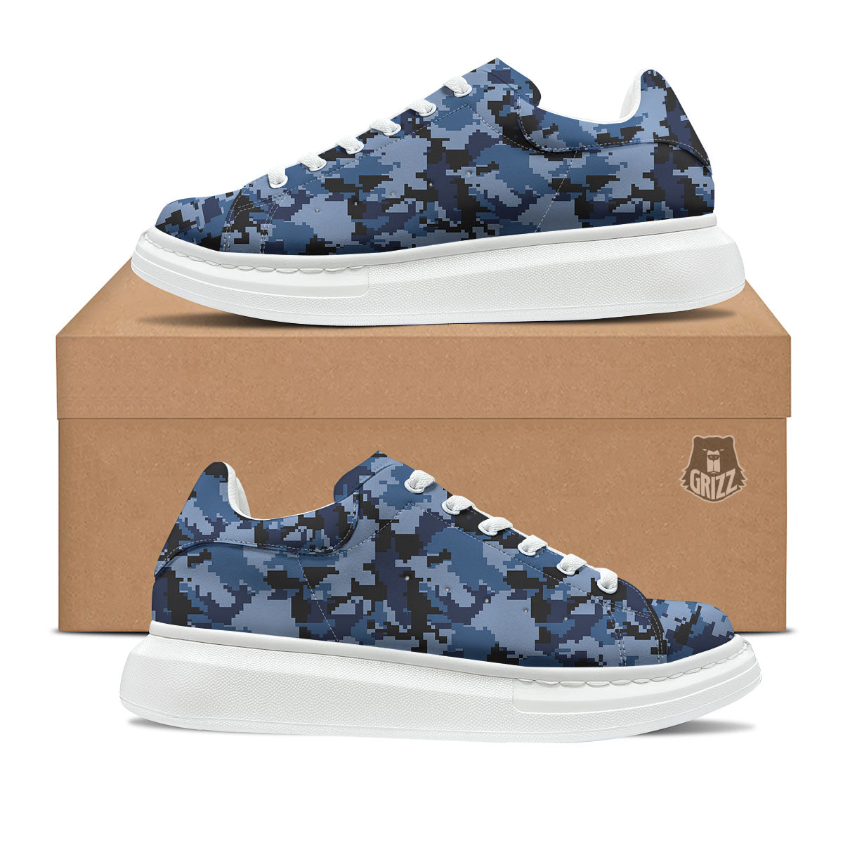 Camo Navy Digital Print Pattern Platform Shoes-grizzshop