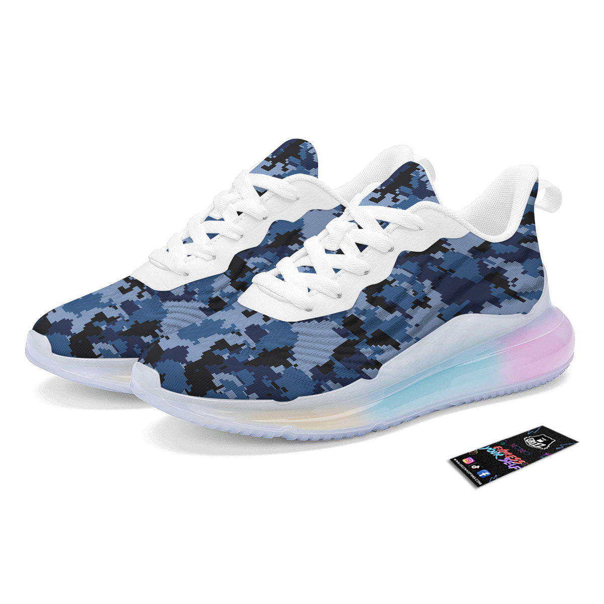 Camo Navy Digital Print Pattern Running Sneakers-grizzshop