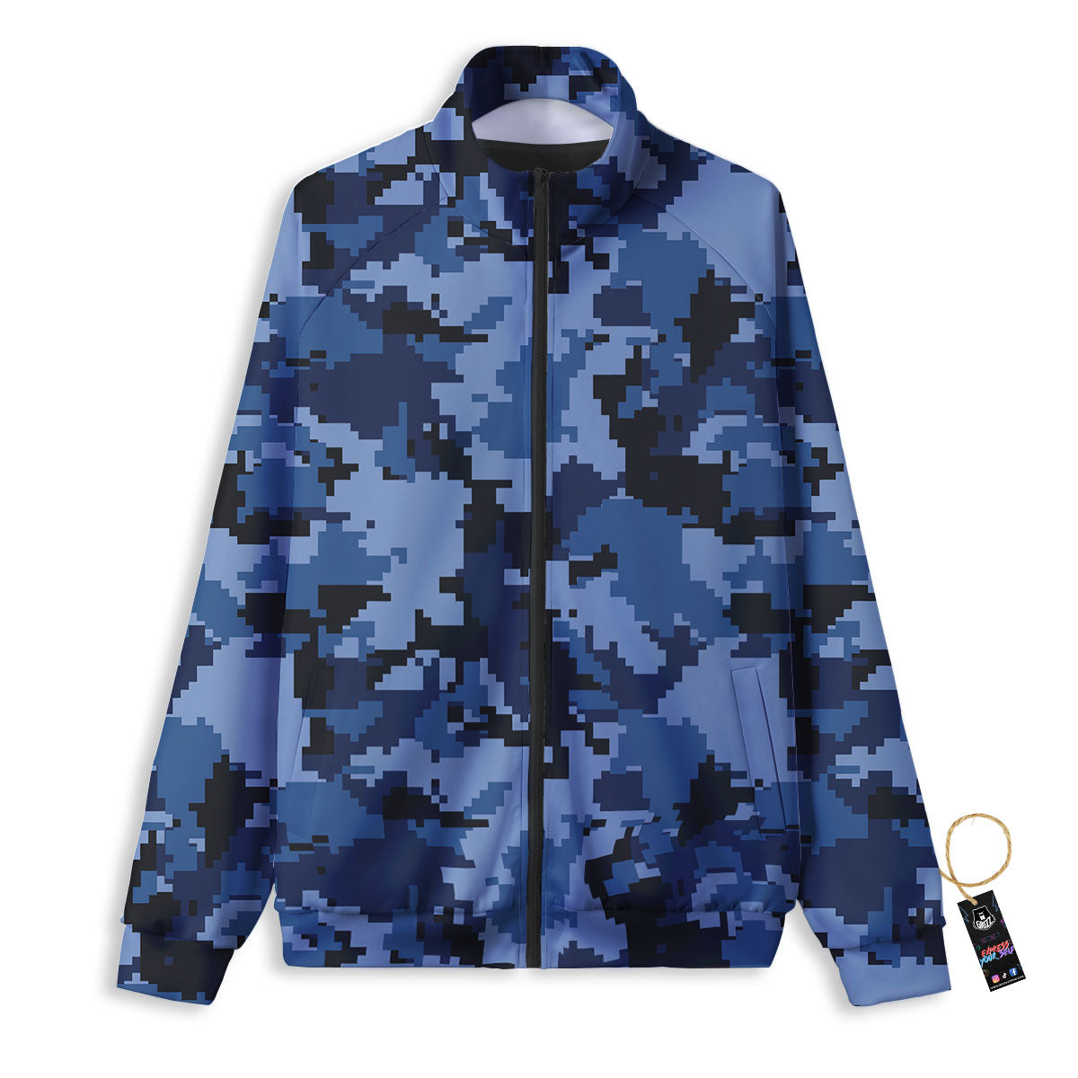 Camo Navy Digital Print Pattern Track Jacket-grizzshop