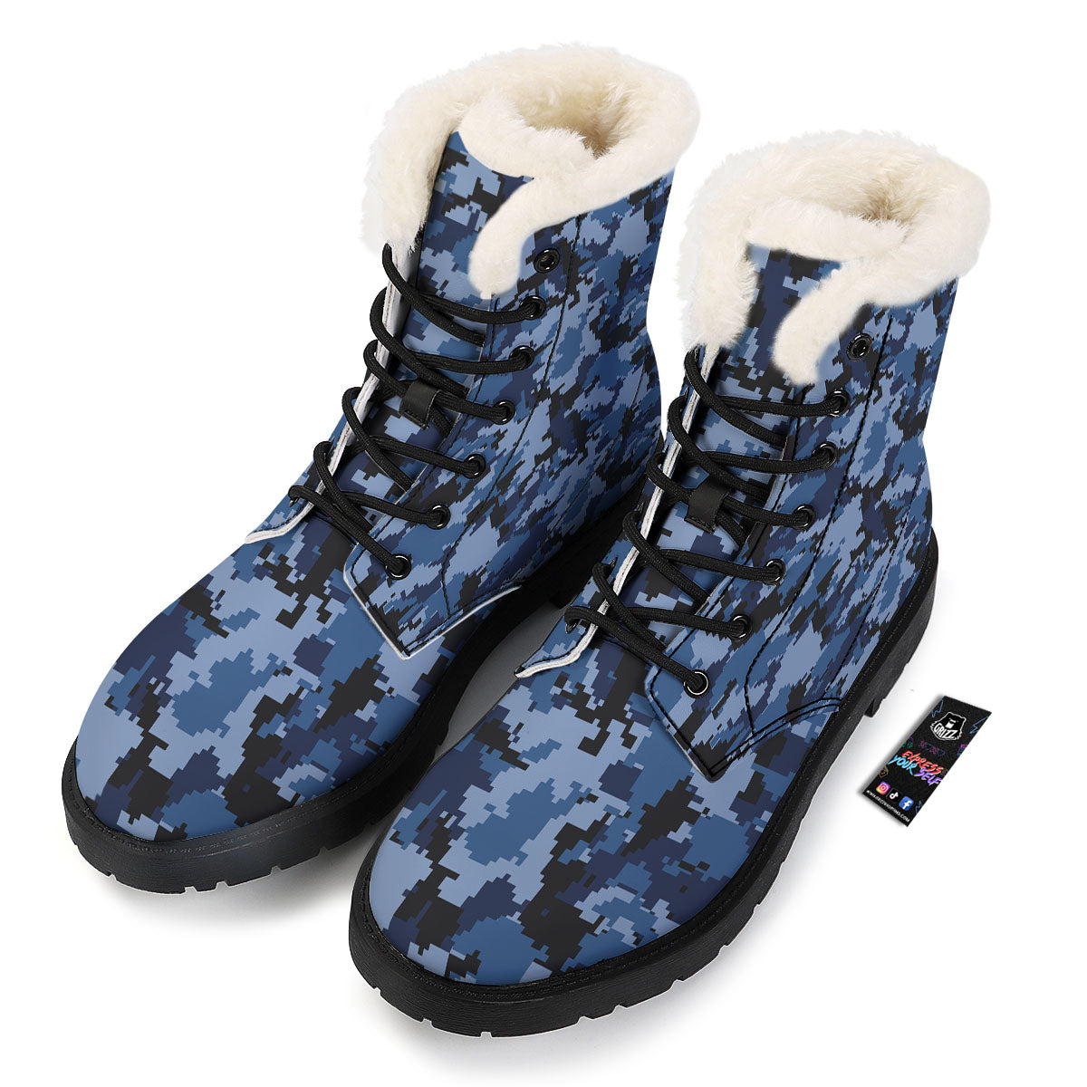 Camo Navy Digital Print Pattern Winter Boots-grizzshop