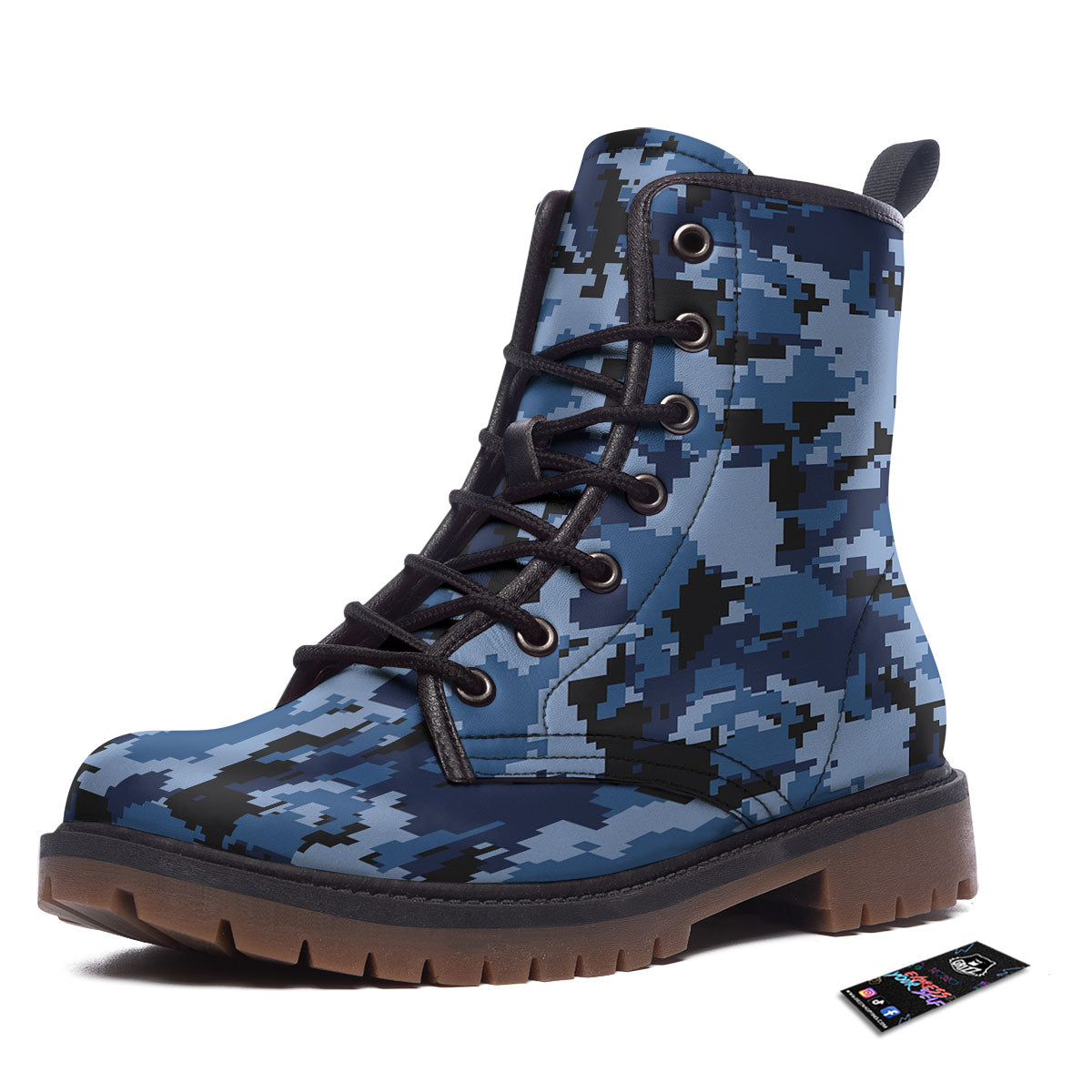 Camo Navy Digital Print Pattern Work Boots-grizzshop