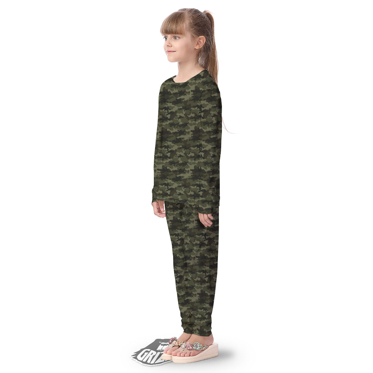 Camouflage Army Green Print Kid's Pajamas-grizzshop