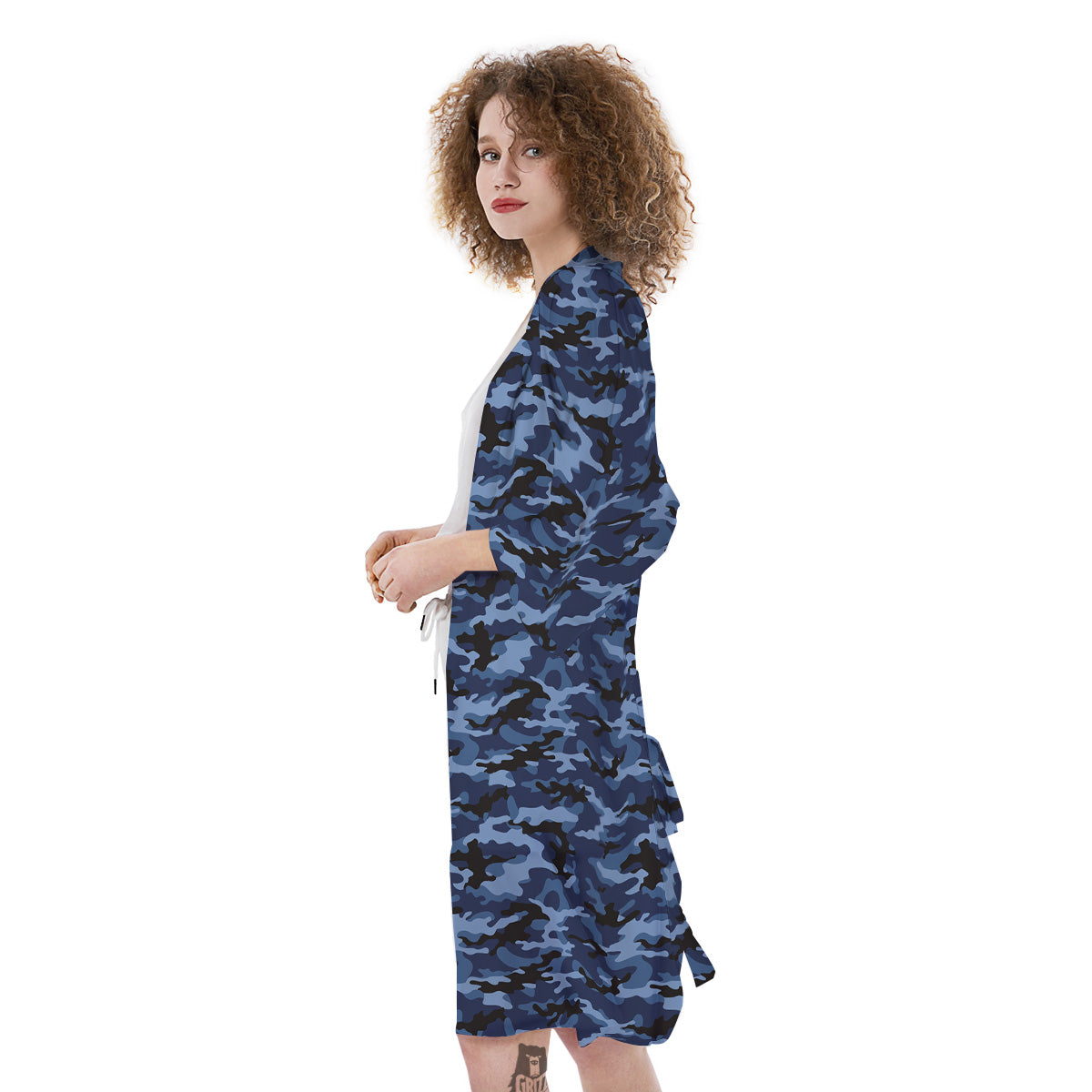 Camouflage Black And Blue Print Kimono-grizzshop