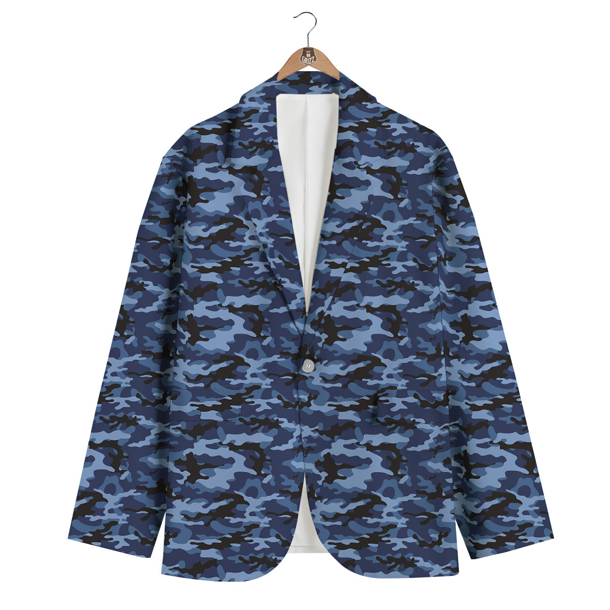 Camouflage Black And Blue Print Men's Blazer-grizzshop